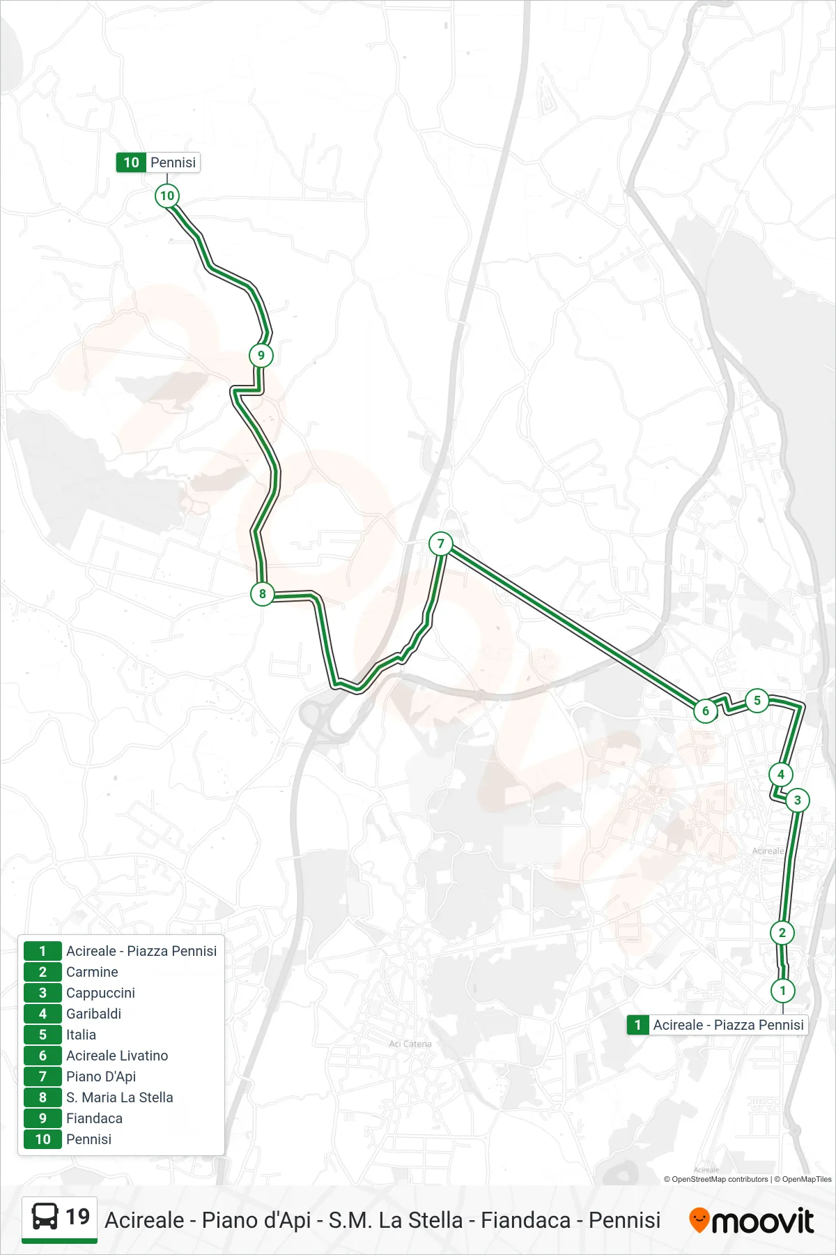 Linea 19 bus (Pennisi) - Percorsi e fermate sulla mappa