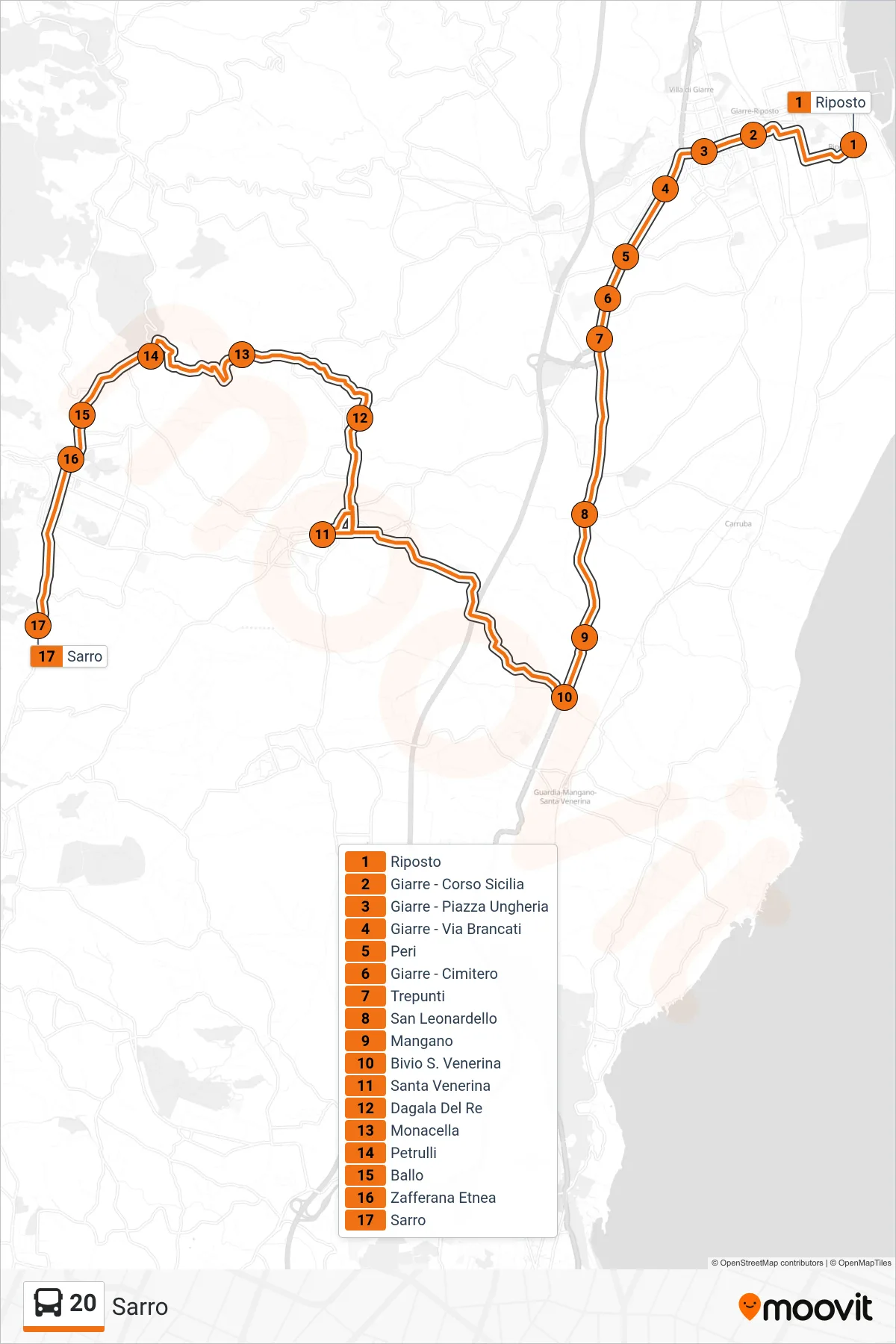 Linea 20  bus (Sarro) - Percorsi e fermate sulla mappa