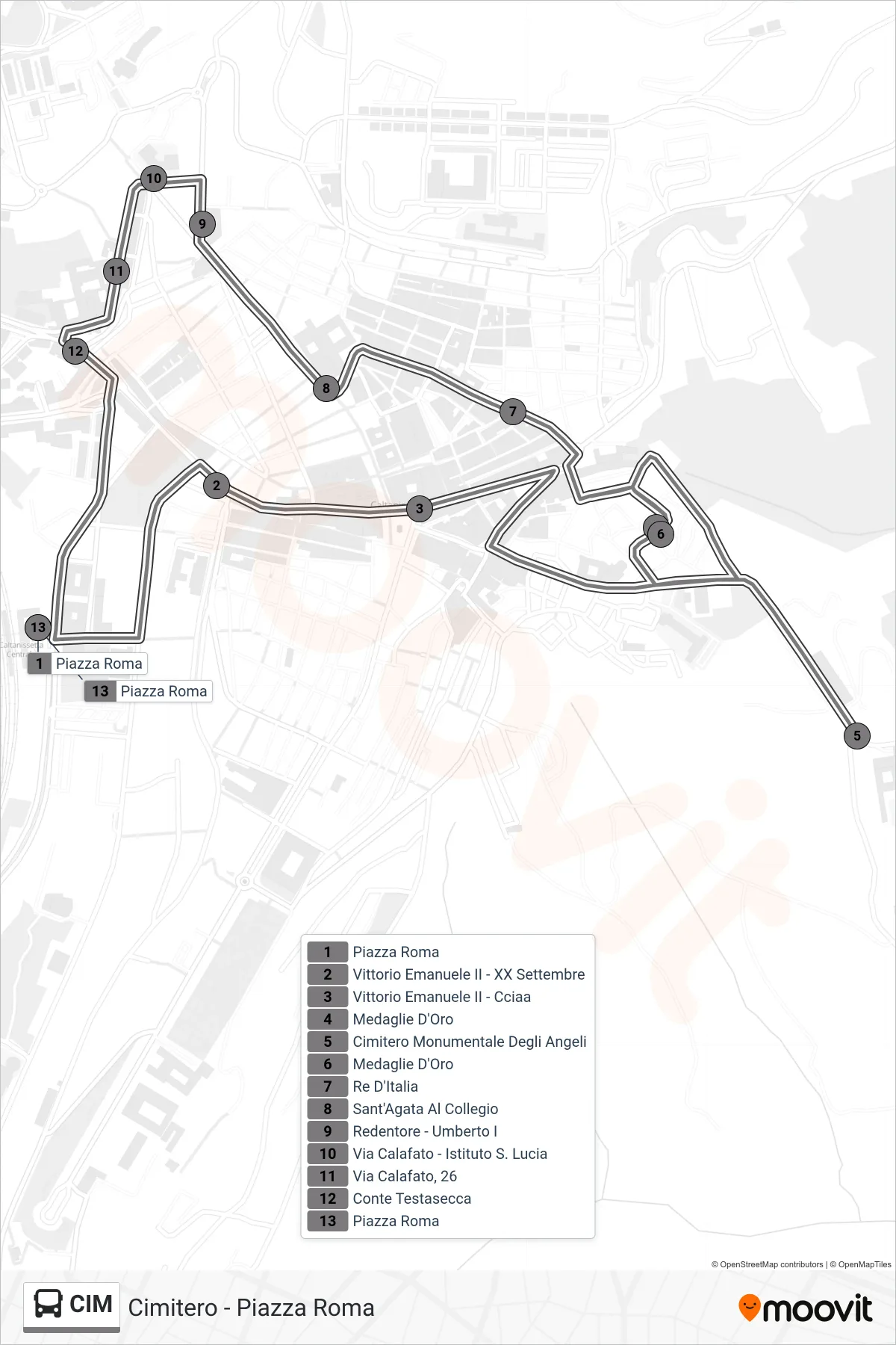 Linea CIM bus (Cimitero - Piazza Roma) - Percorsi e fermate sulla mappa