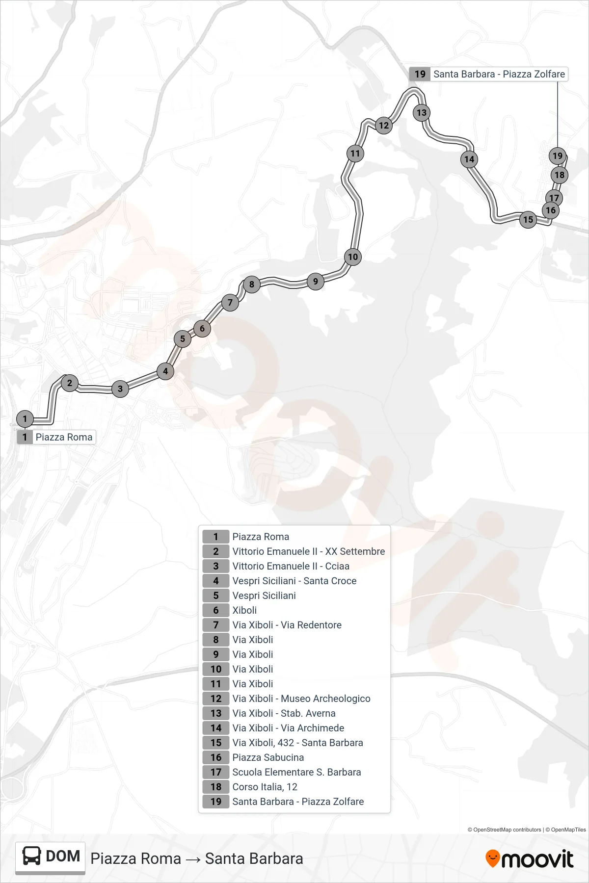 Linea DOM  bus (Piazza Roma → Santa Barbara) - Percorsi e fermate sulla mappa