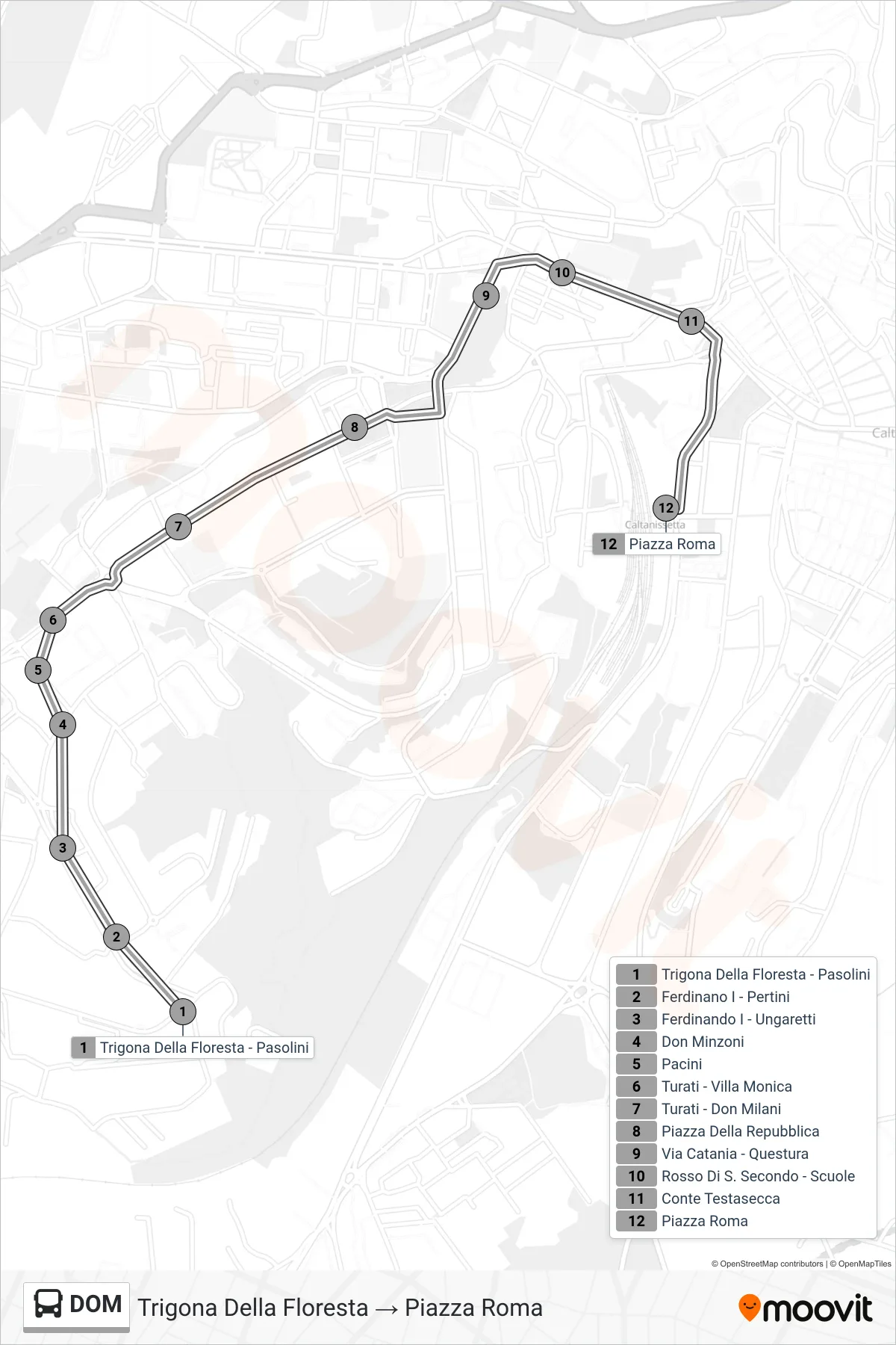Linea DOM bus (Trigona Della Floresta → Piazza Roma) - Percorsi e fermate sulla mappa