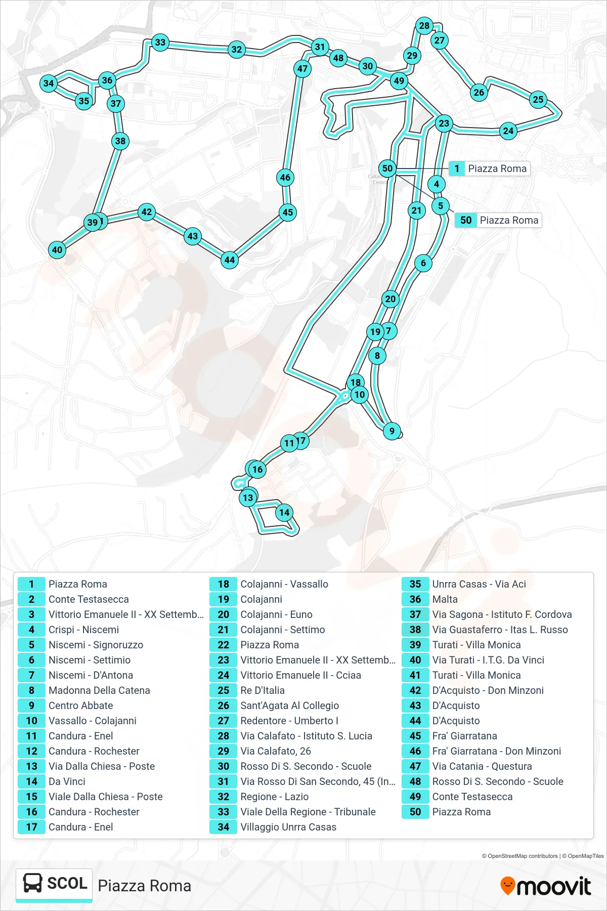 Linea SCOL  bus (Piazza Roma) - Percorsi e fermate sulla mappa