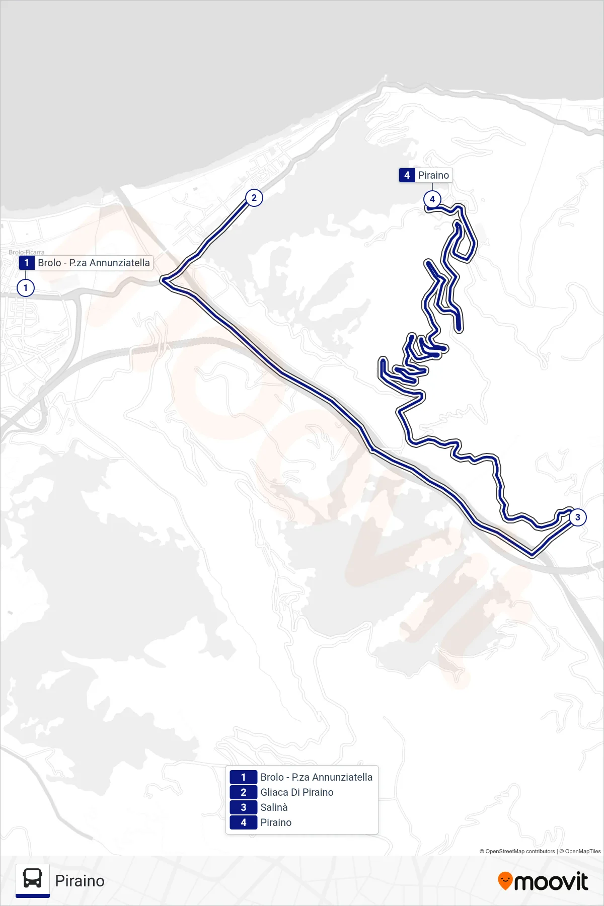 Linea MAGISTRO bus (Piraino) - Percorsi e fermate sulla mappa