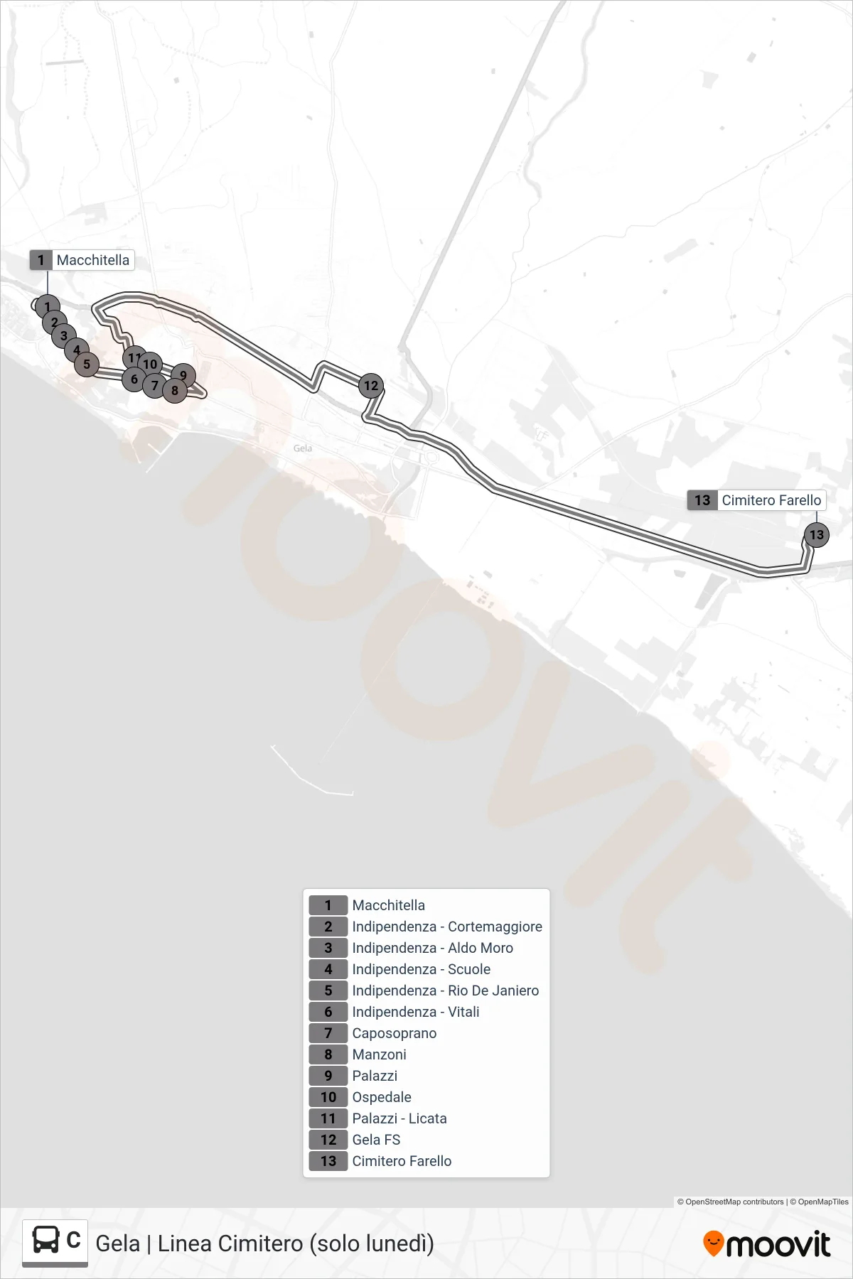 Linea C bus (Cimitero Farello) - Percorsi e fermate sulla mappa