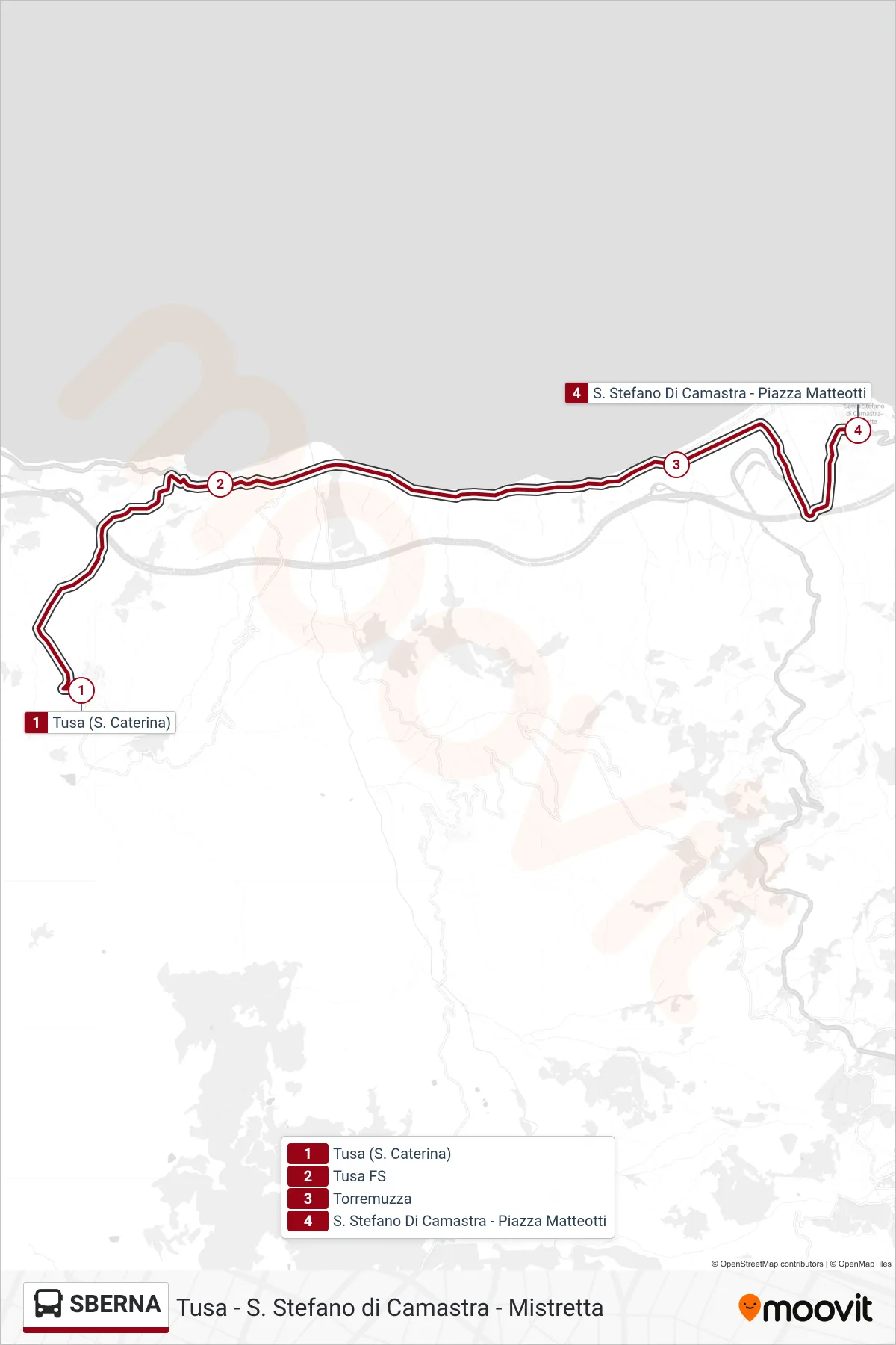 Linea SBERNA  bus (S. Stefano di Camastra) - Percorsi e fermate sulla mappa