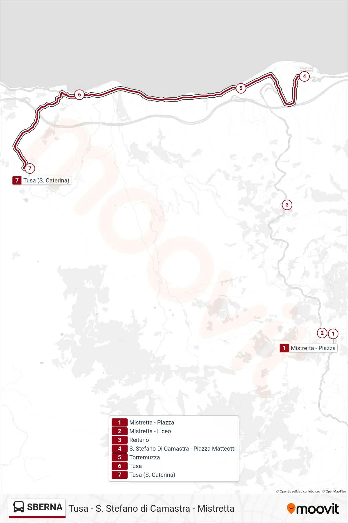 Linea SBERNA  bus (Tusa) - Percorsi e fermate sulla mappa
