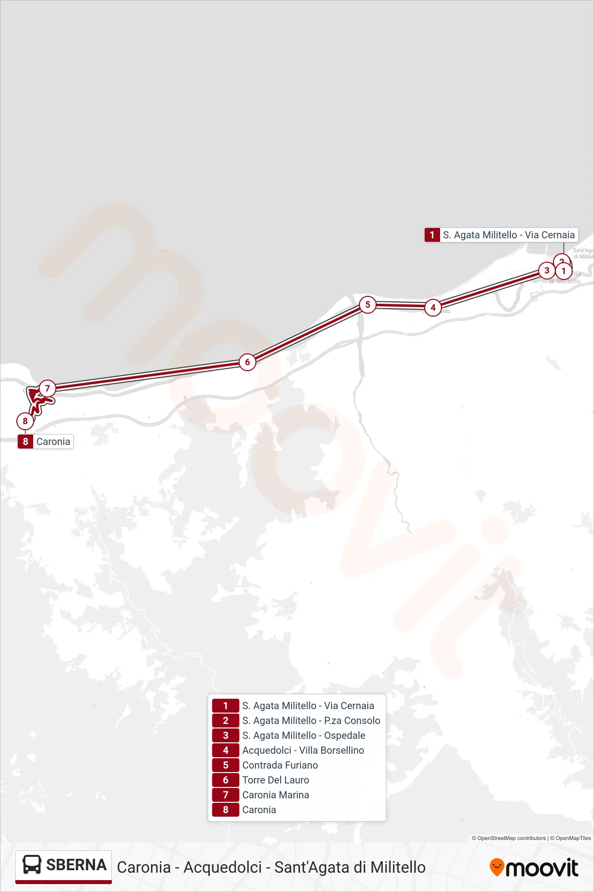 Linea SBERNA bus (Caronia) - Percorsi e fermate sulla mappa