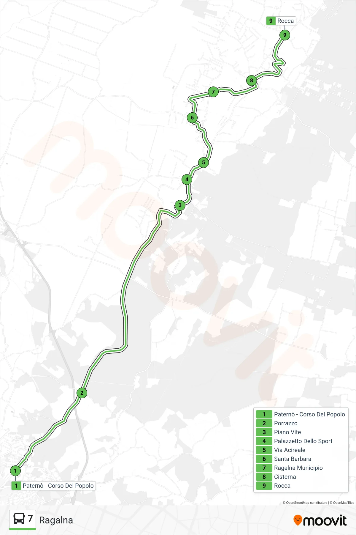 Linea 7  bus (Ragalna) - Percorsi e fermate sulla mappa