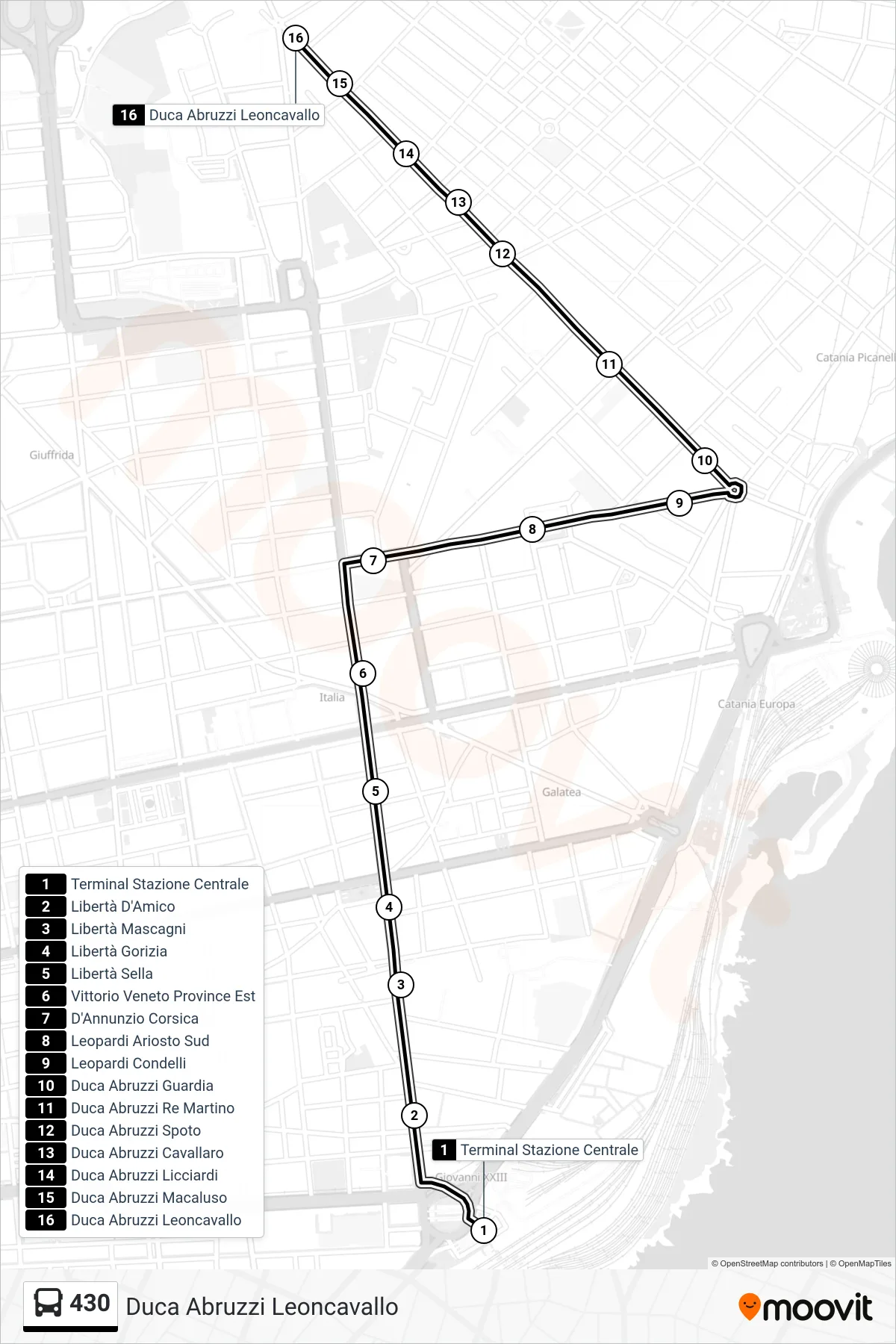 Linea 430  bus (Duca Abruzzi Leoncavallo) - Percorsi e fermate sulla mappa