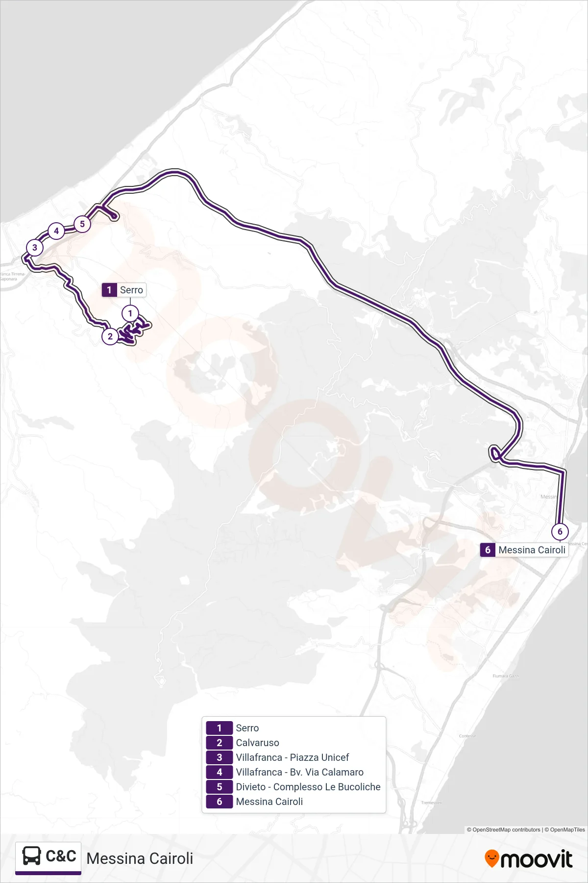Linea C&C bus (Messina Cairoli) - Percorsi e fermate sulla mappa