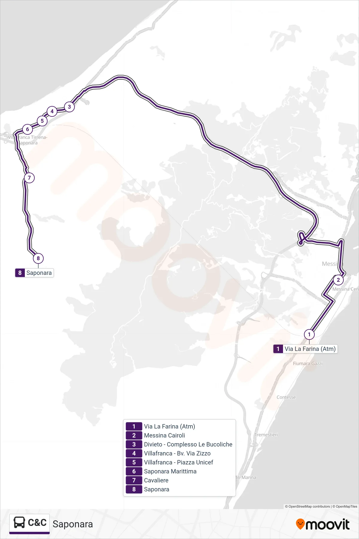 Linea C&C bus (Saponara) - Percorsi e fermate sulla mappa