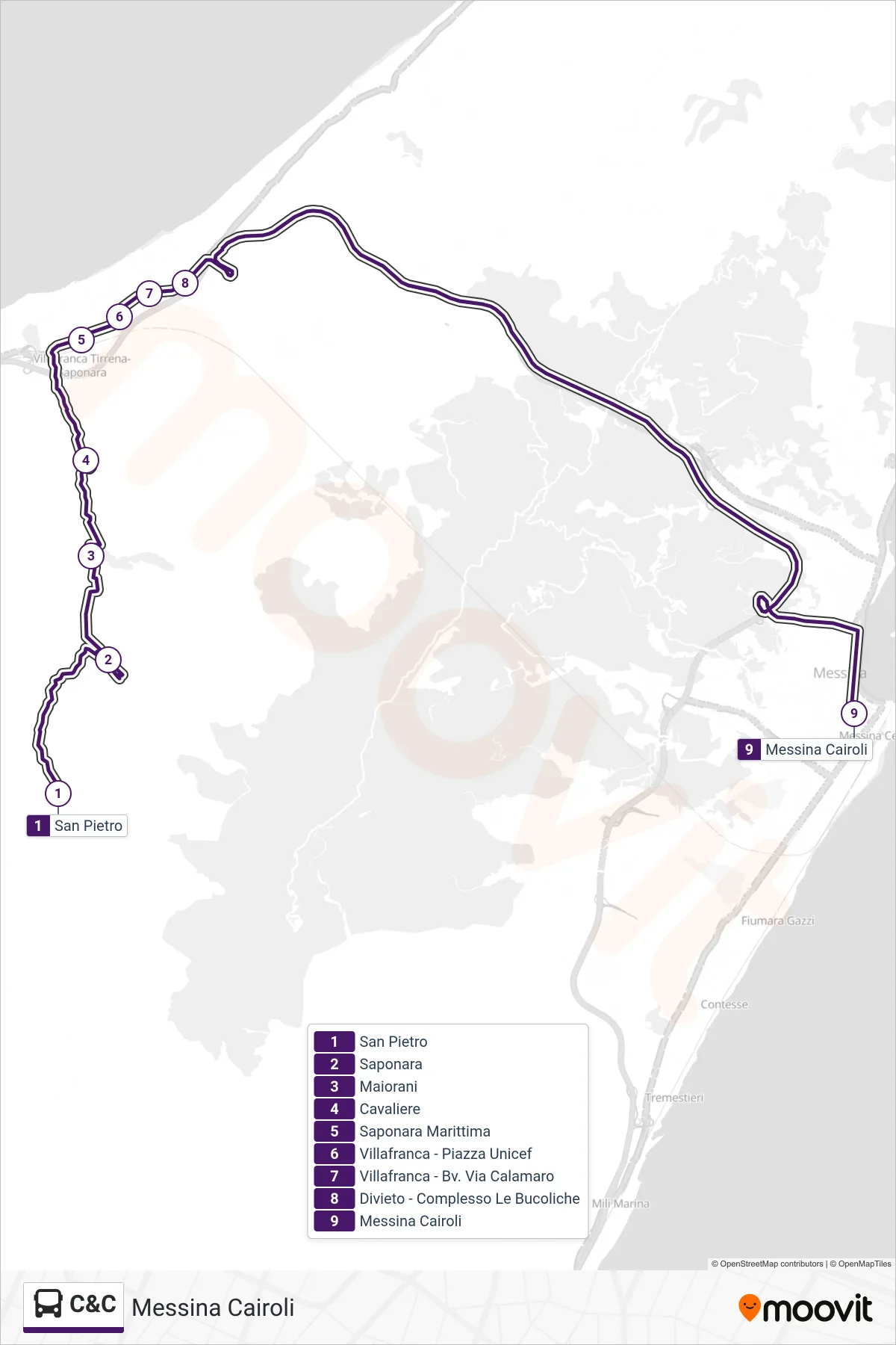 Linea C&C  bus (Messina Cairoli) - Percorsi e fermate sulla mappa