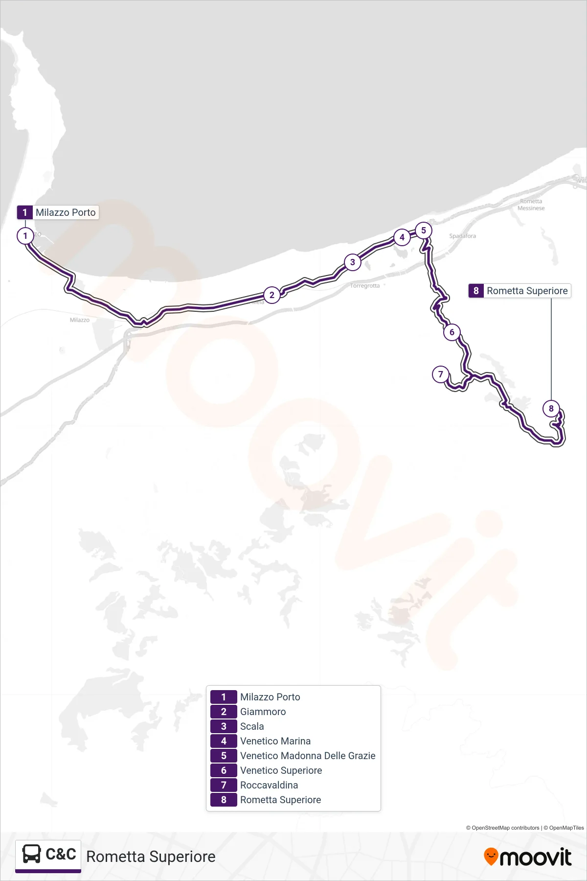 Linea C&C  bus (Rometta Superiore) - Percorsi e fermate sulla mappa