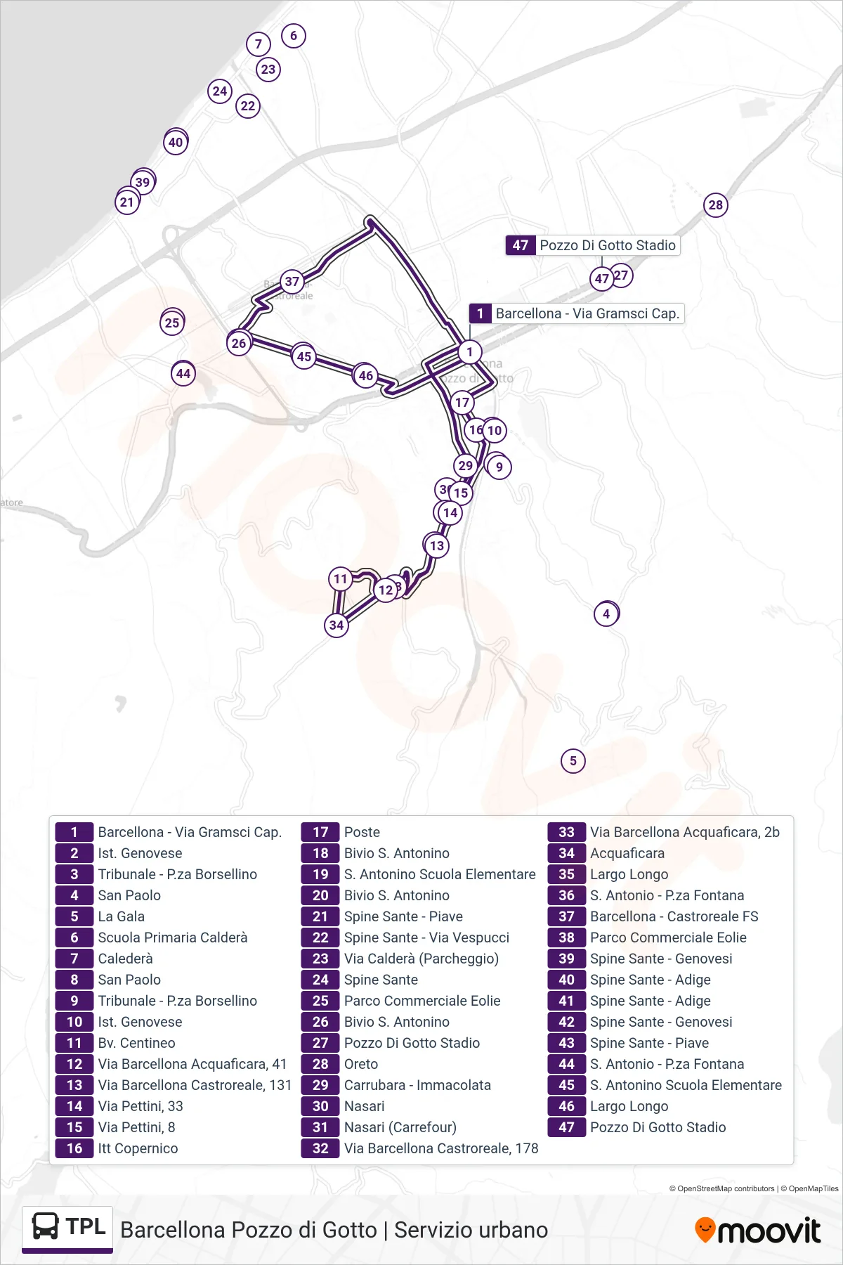 Linea TPL  bus (Via Gramsci) - Percorsi e fermate sulla mappa