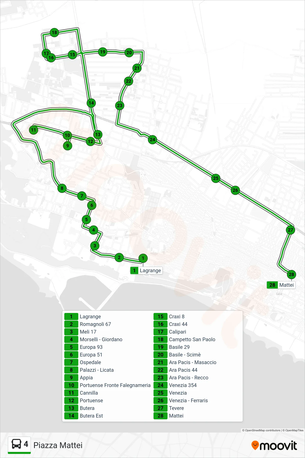 Linea 4 bus (Piazza Mattei) - Percorsi e fermate sulla mappa