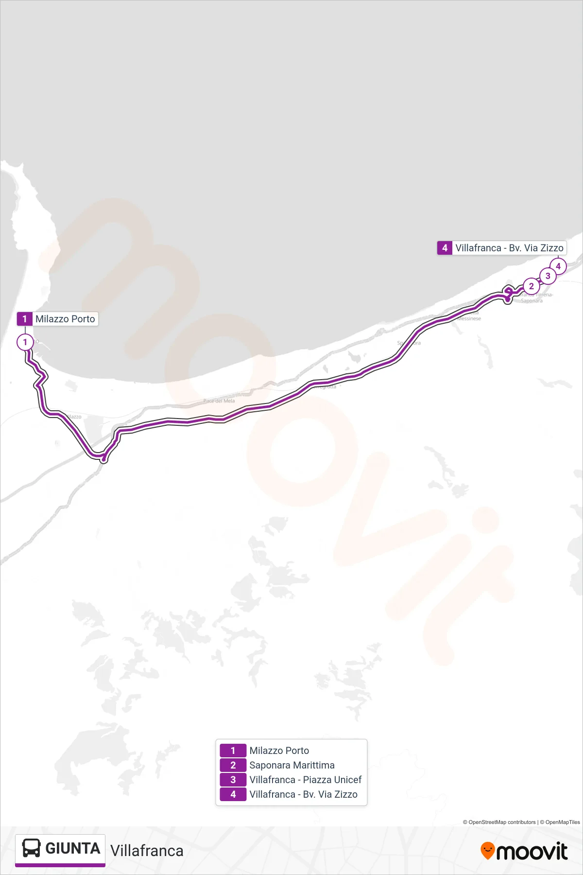 Linea GIUNTA bus (Villafranca) - Percorsi e fermate sulla mappa