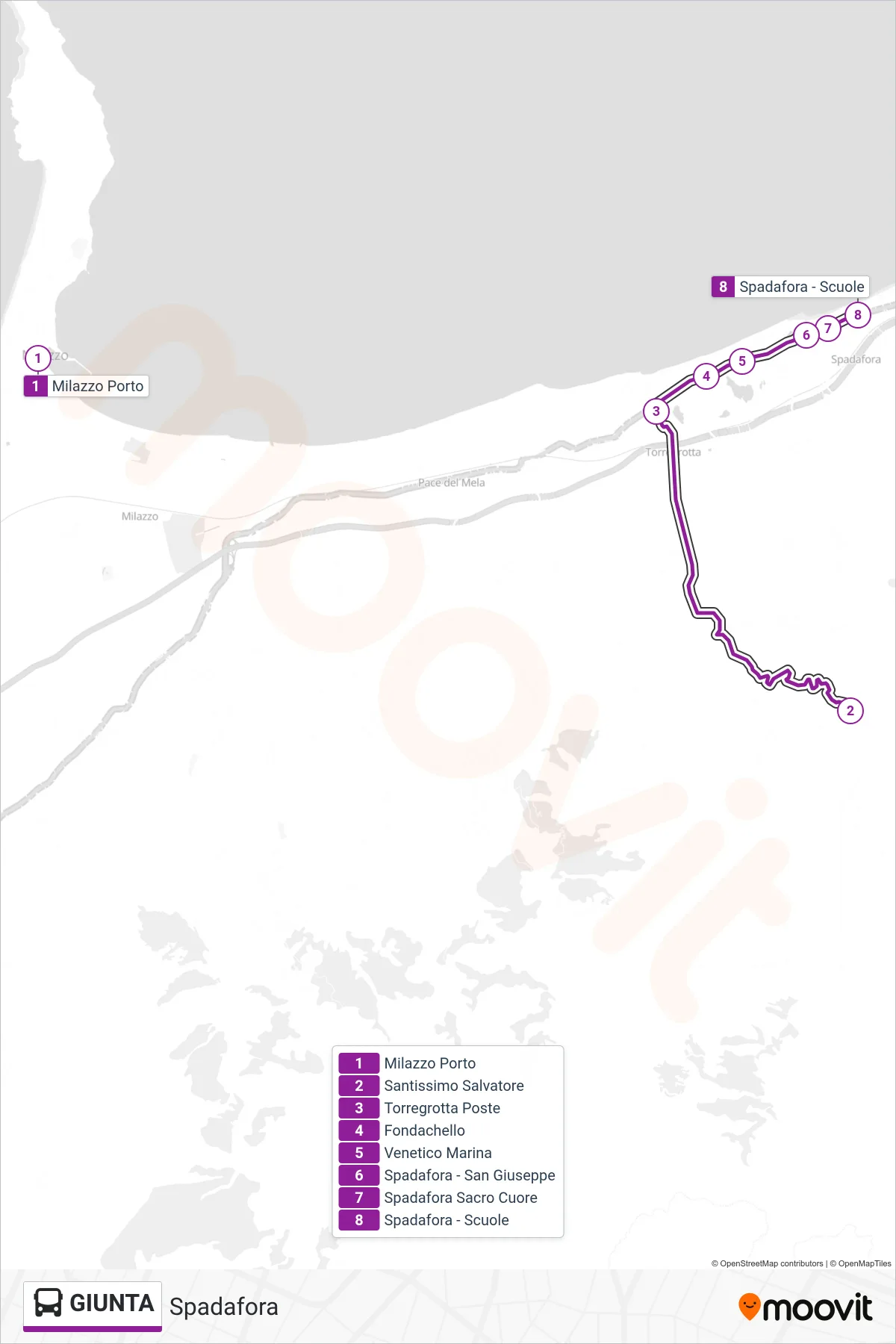 Linea GIUNTA bus (Spadafora) - Percorsi e fermate sulla mappa