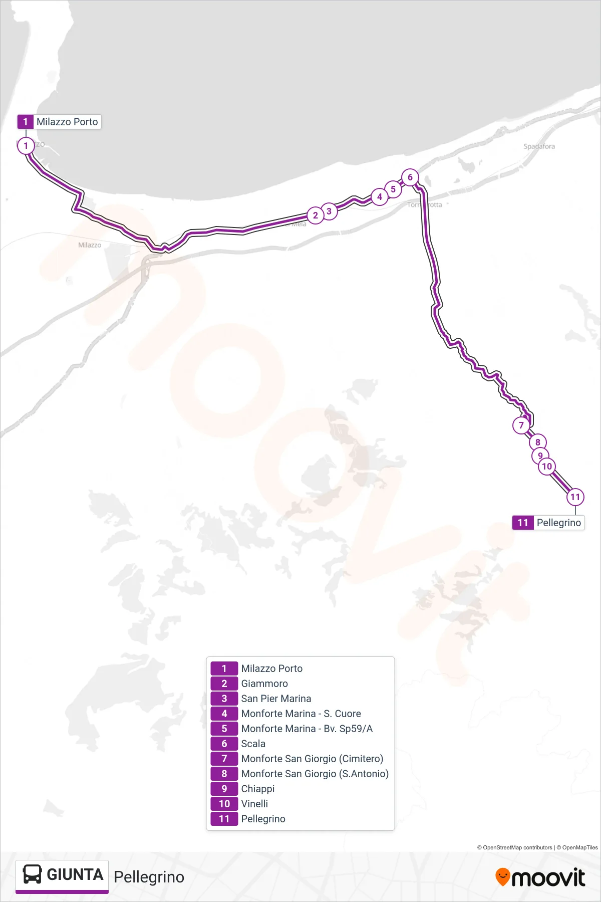 Linea GIUNTA  bus (Pellegrino) - Percorsi e fermate sulla mappa