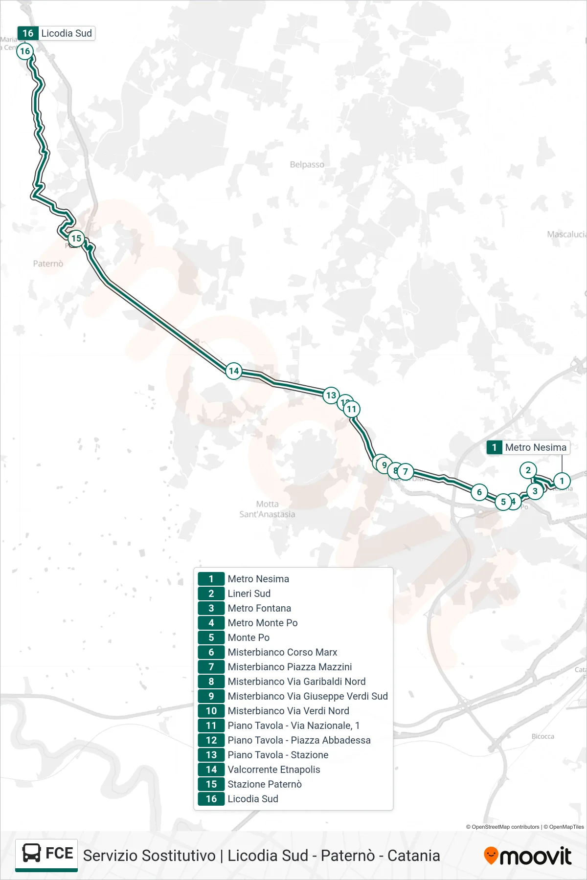Linea FCE  bus (Licodia Sud) - Percorsi e fermate sulla mappa