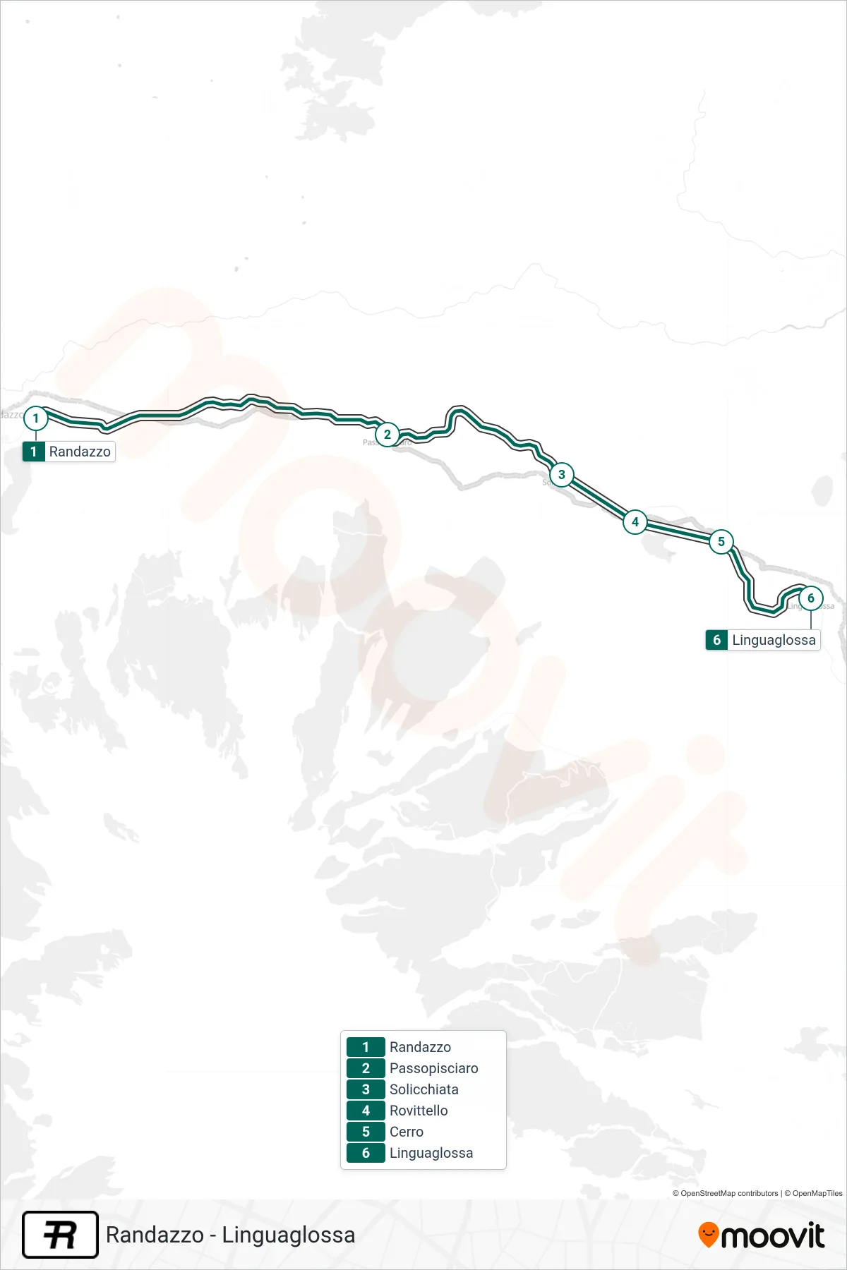 Linea R treno (Linguaglossa) - Percorsi e fermate sulla mappa