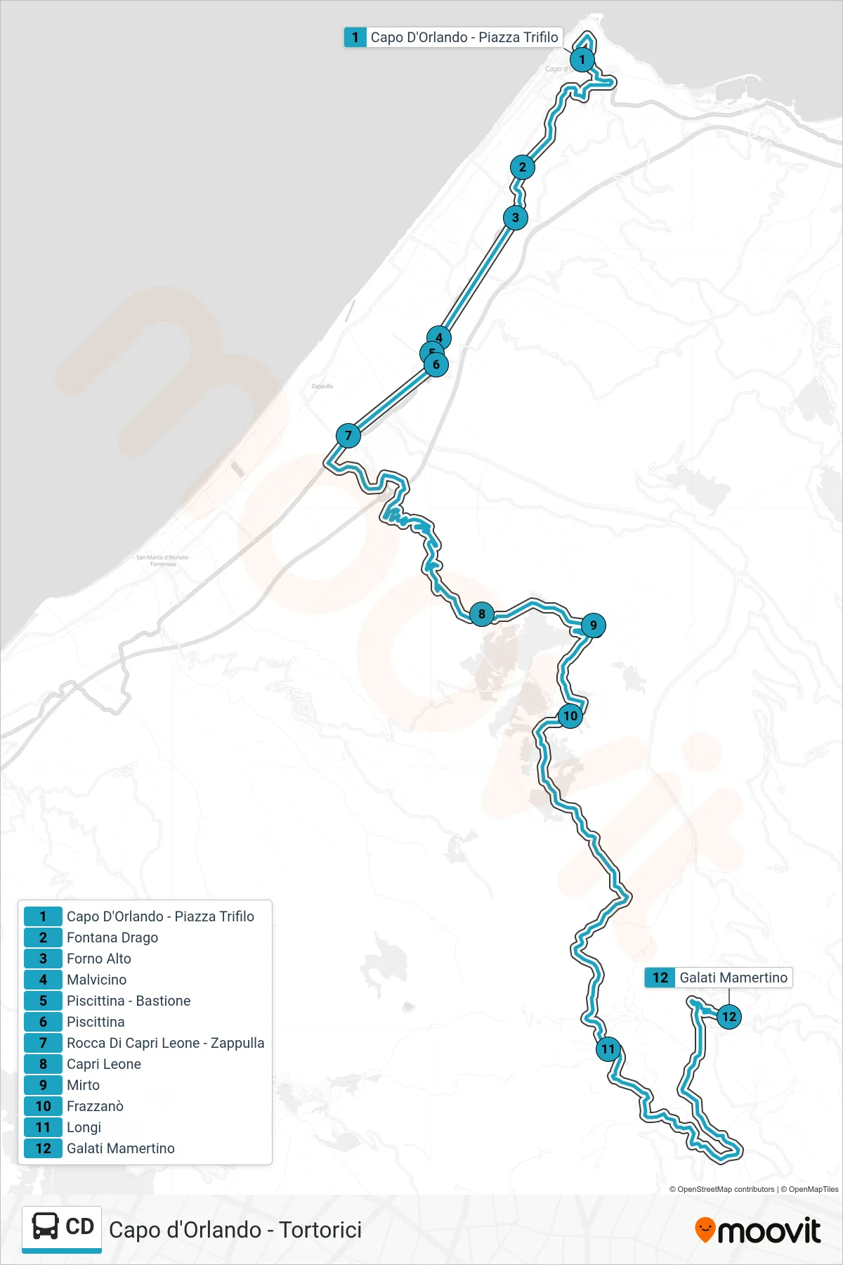 Linea CD bus (Galati Mamertino) - Percorsi e fermate sulla mappa