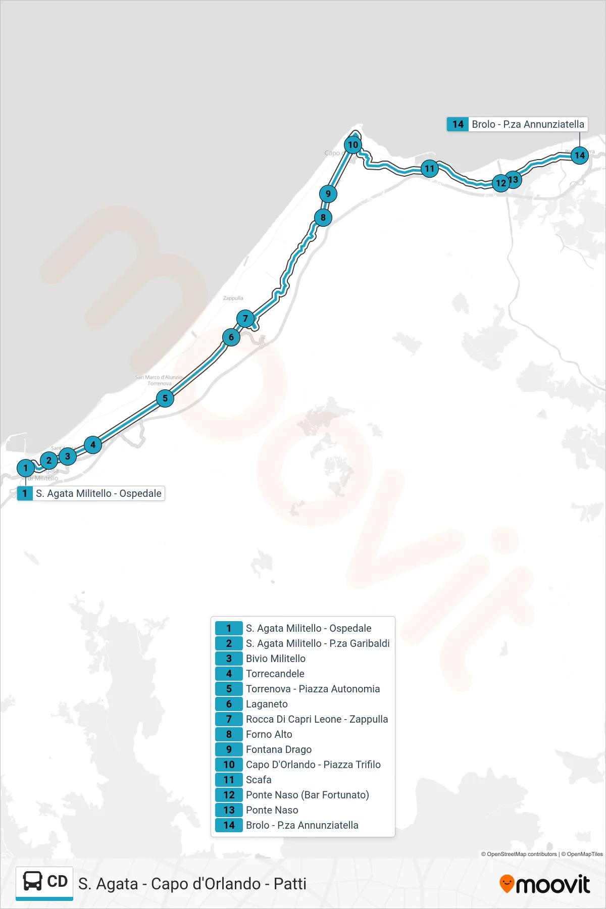 Linea CD  bus (Brolo) - Percorsi e fermate sulla mappa