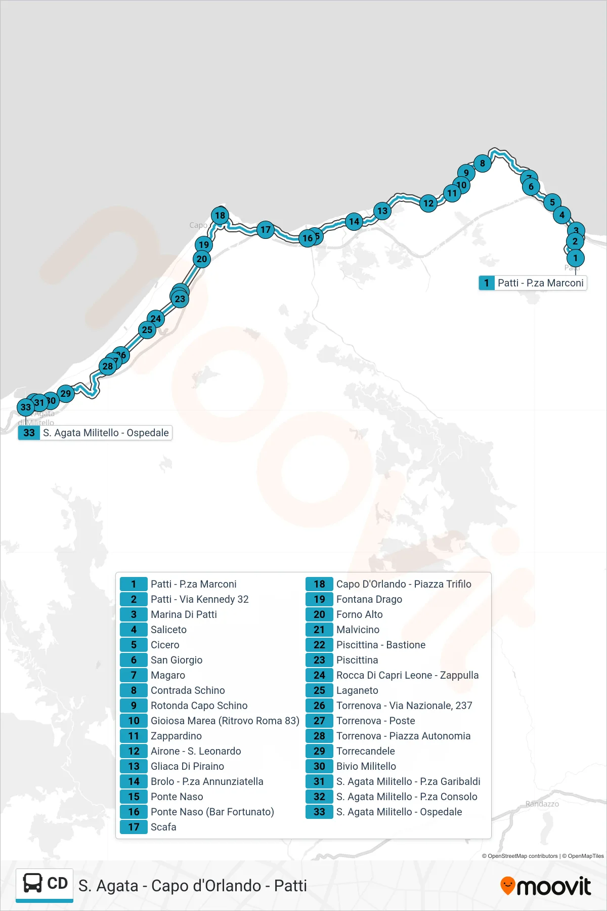 Linea CD  bus (Sant'Agata Militello) - Percorsi e fermate sulla mappa