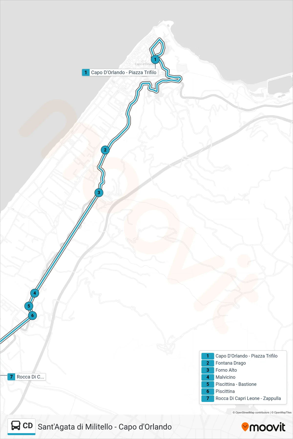 Linea CD bus (Rocca di Capri Leone) - Percorsi e fermate sulla mappa