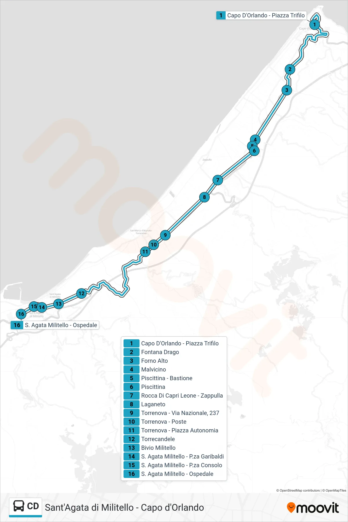 Linea CD  bus (Sant'Agata Militello) - Percorsi e fermate sulla mappa