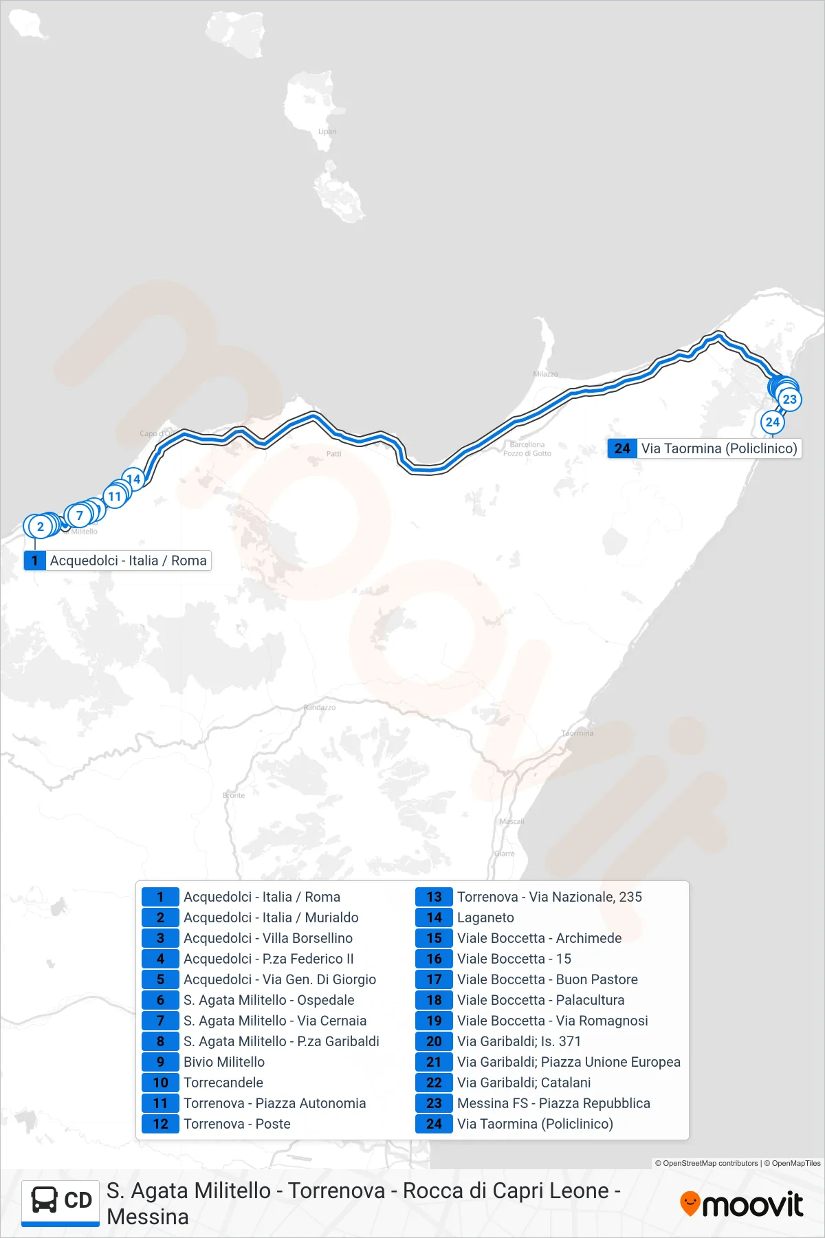 Linea CD bus (Messina Policlinico) - Percorsi e fermate sulla mappa