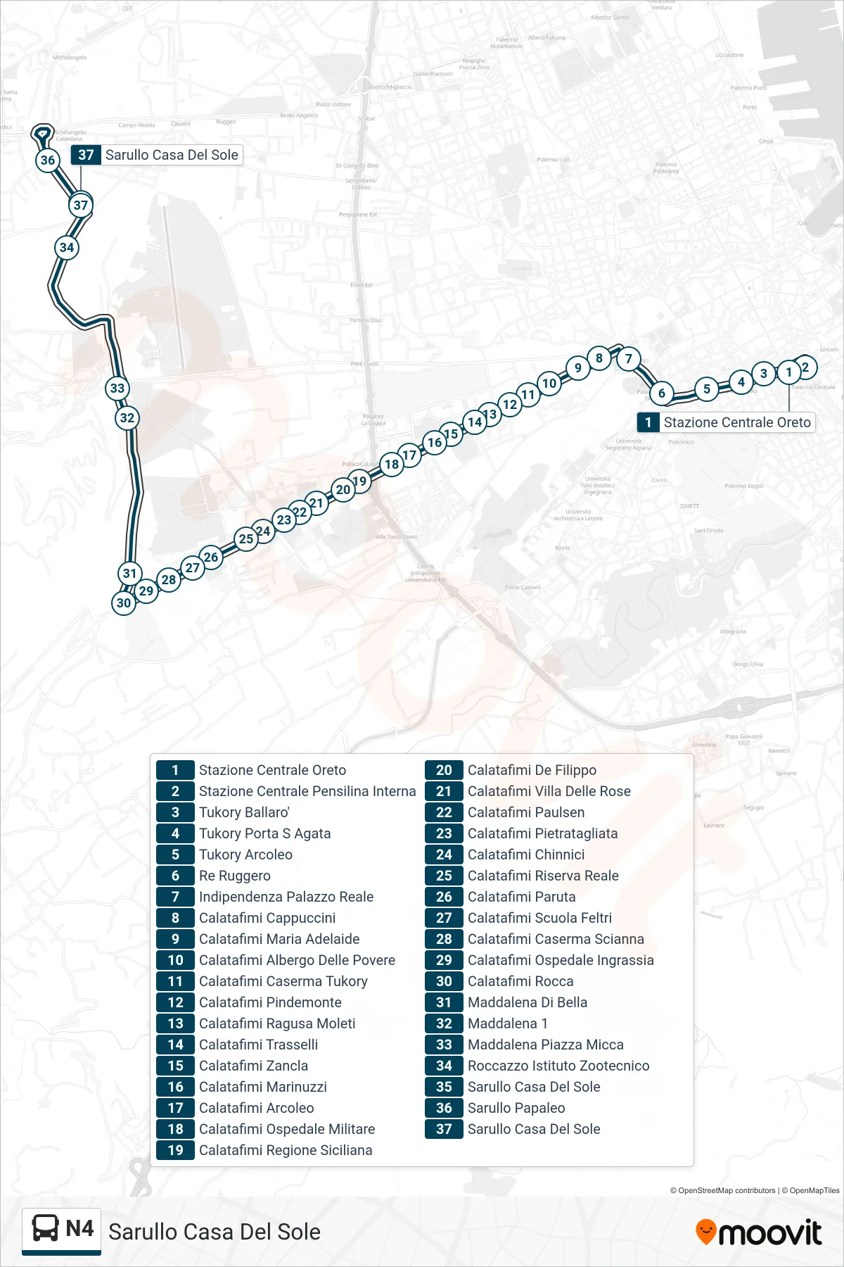 Linea N4  bus (Sarullo Casa Del Sole) - Percorsi e fermate sulla mappa