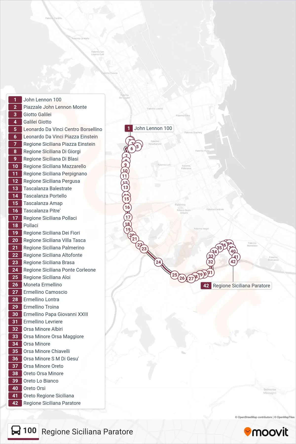 Linea 100 bus (Regione Siciliana Paratore) - Percorsi e fermate sulla mappa