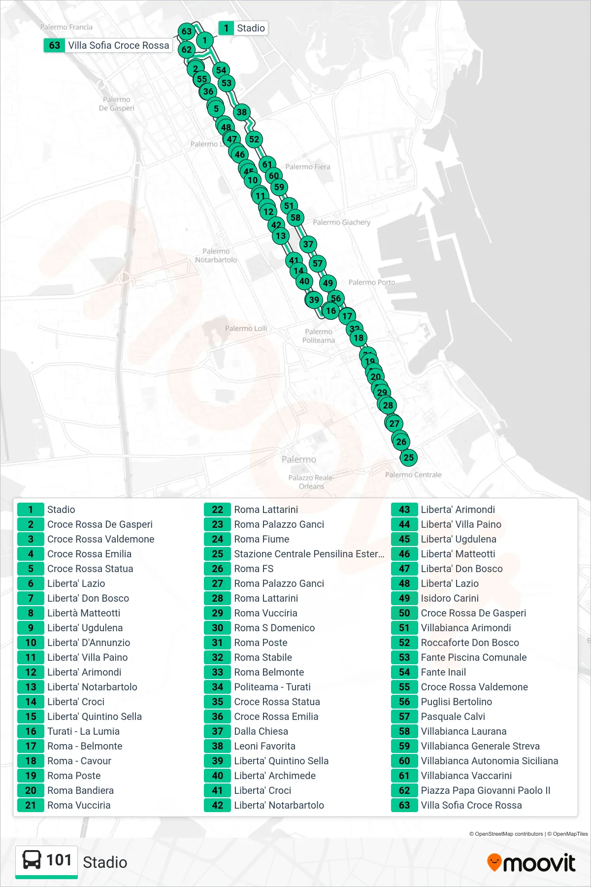 Linea 101 bus (Stadio) - Percorsi e fermate sulla mappa