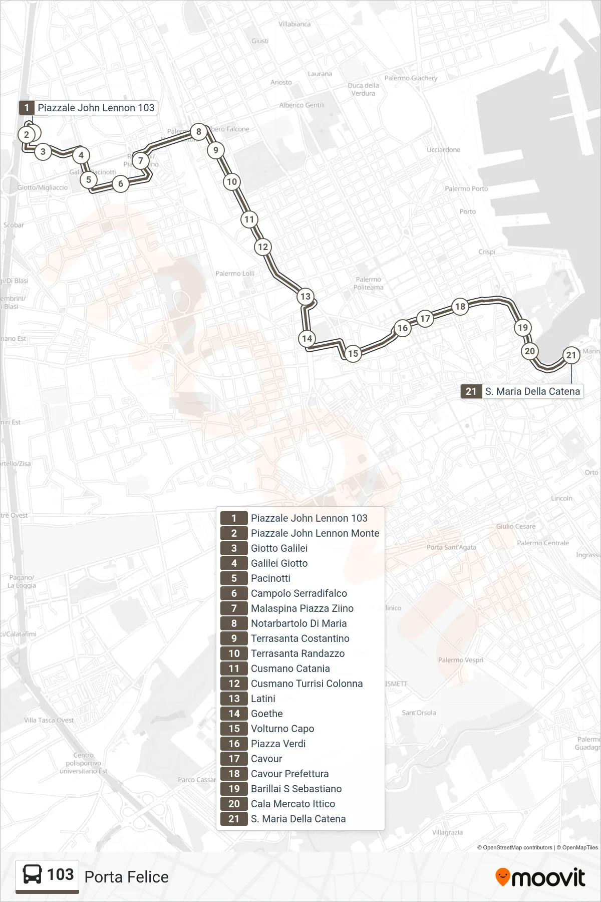 Linea 103 bus (Porta Felice) - Percorsi e fermate sulla mappa