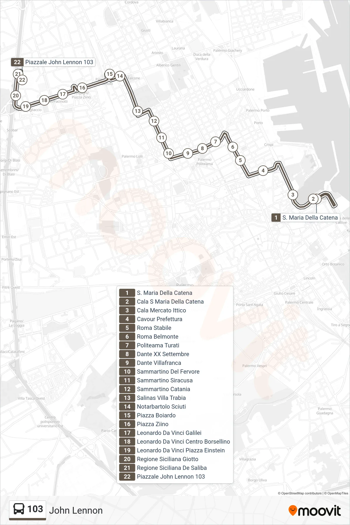 Linea 103 bus (John Lennon) - Percorsi e fermate sulla mappa