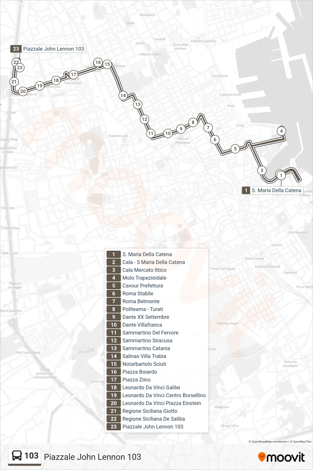 Linea 103  bus (Piazzale John Lennon 103) - Percorsi e fermate sulla mappa
