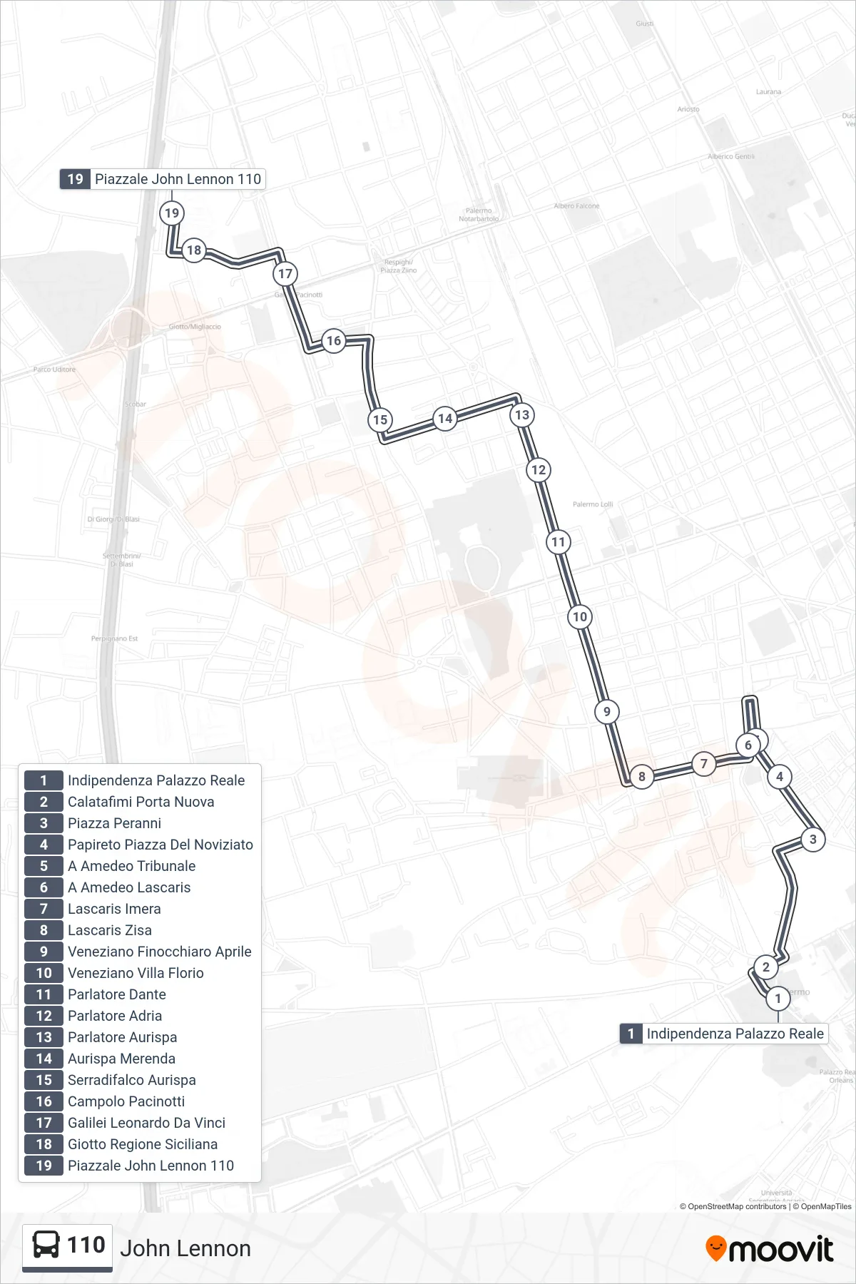 Linea 110 bus (John Lennon) - Percorsi e fermate sulla mappa