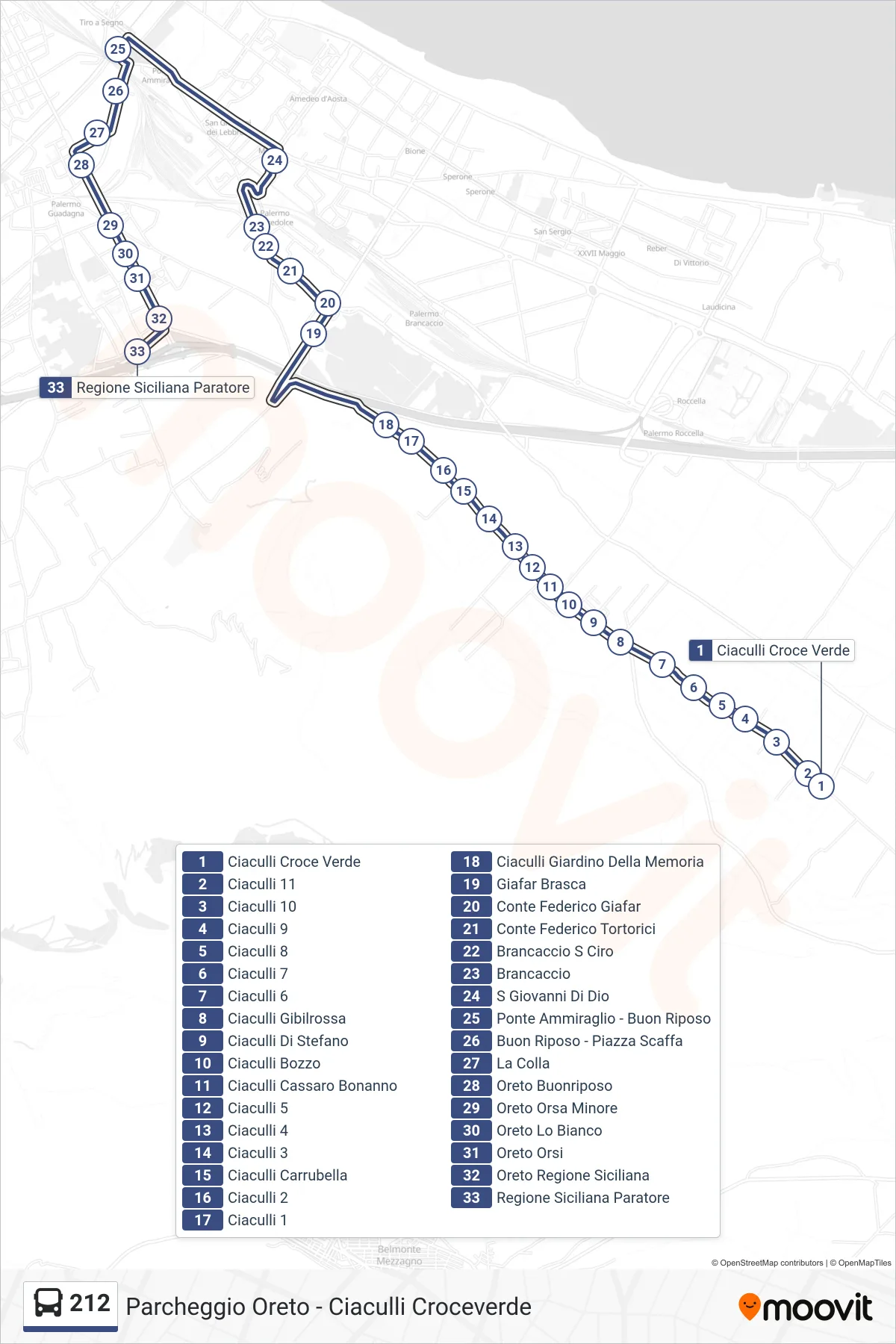 Linea 212 bus (Regione Siciliana Paratore) - Percorsi e fermate sulla mappa