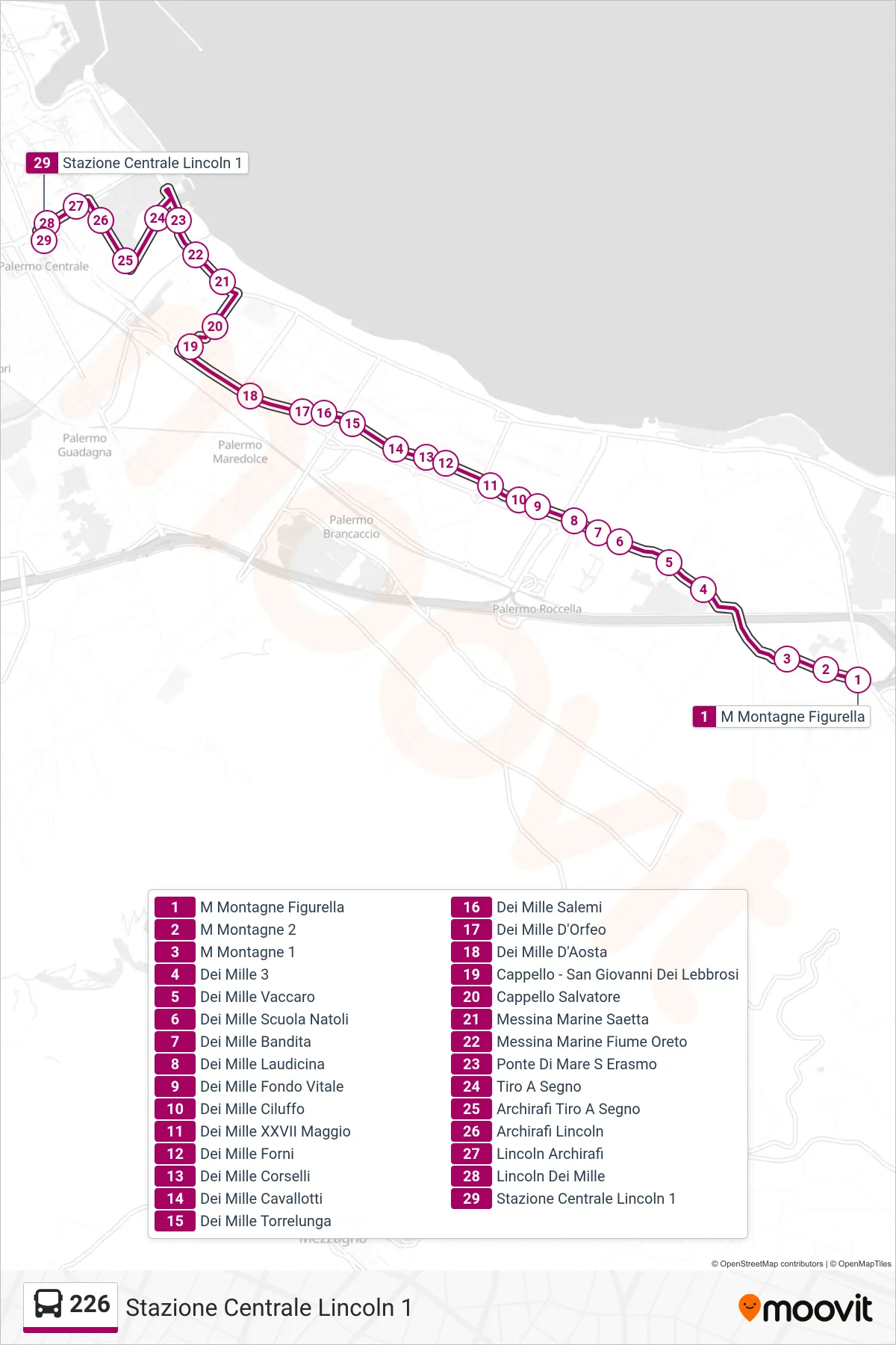Linea 226 bus (Stazione Centrale Lincoln 1) - Percorsi e fermate sulla mappa