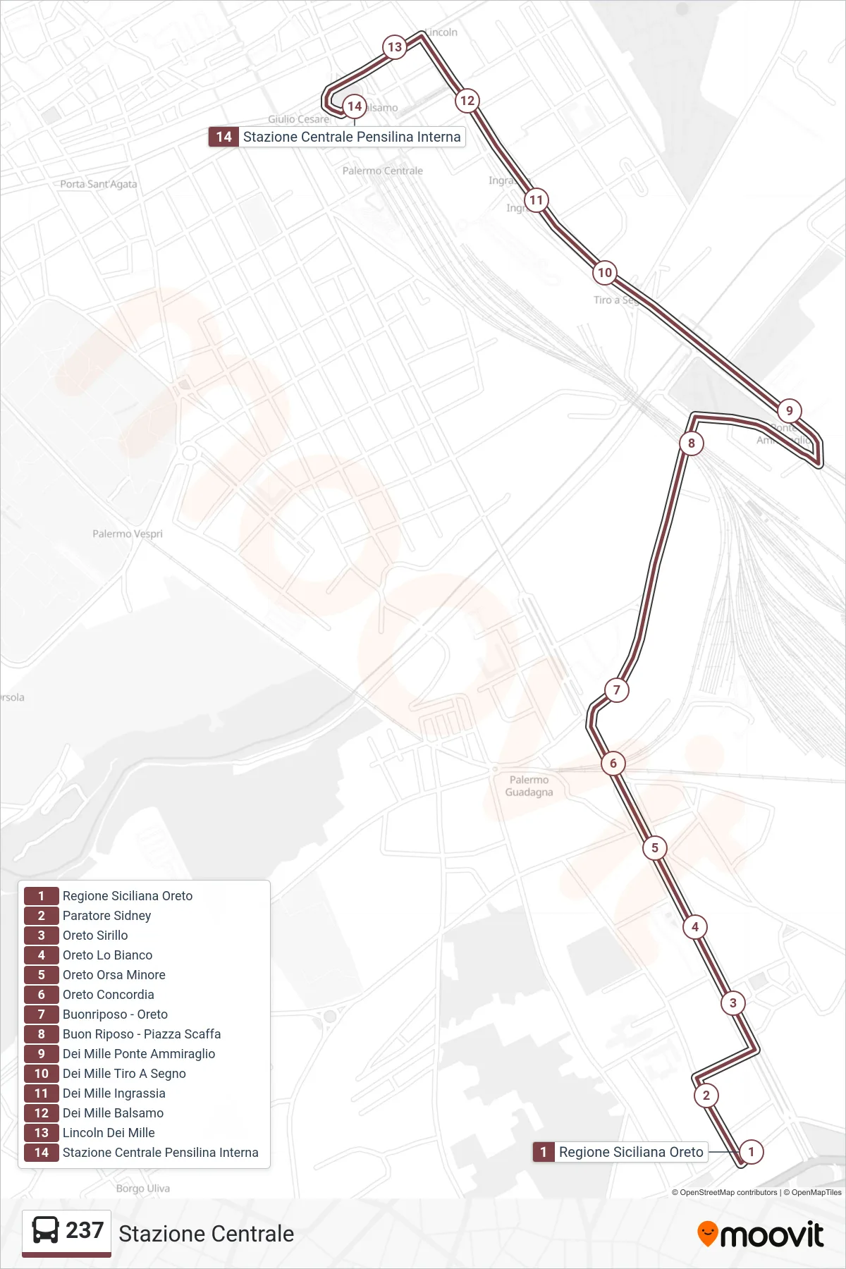 Linea 237 bus (Stazione Centrale) - Percorsi e fermate sulla mappa