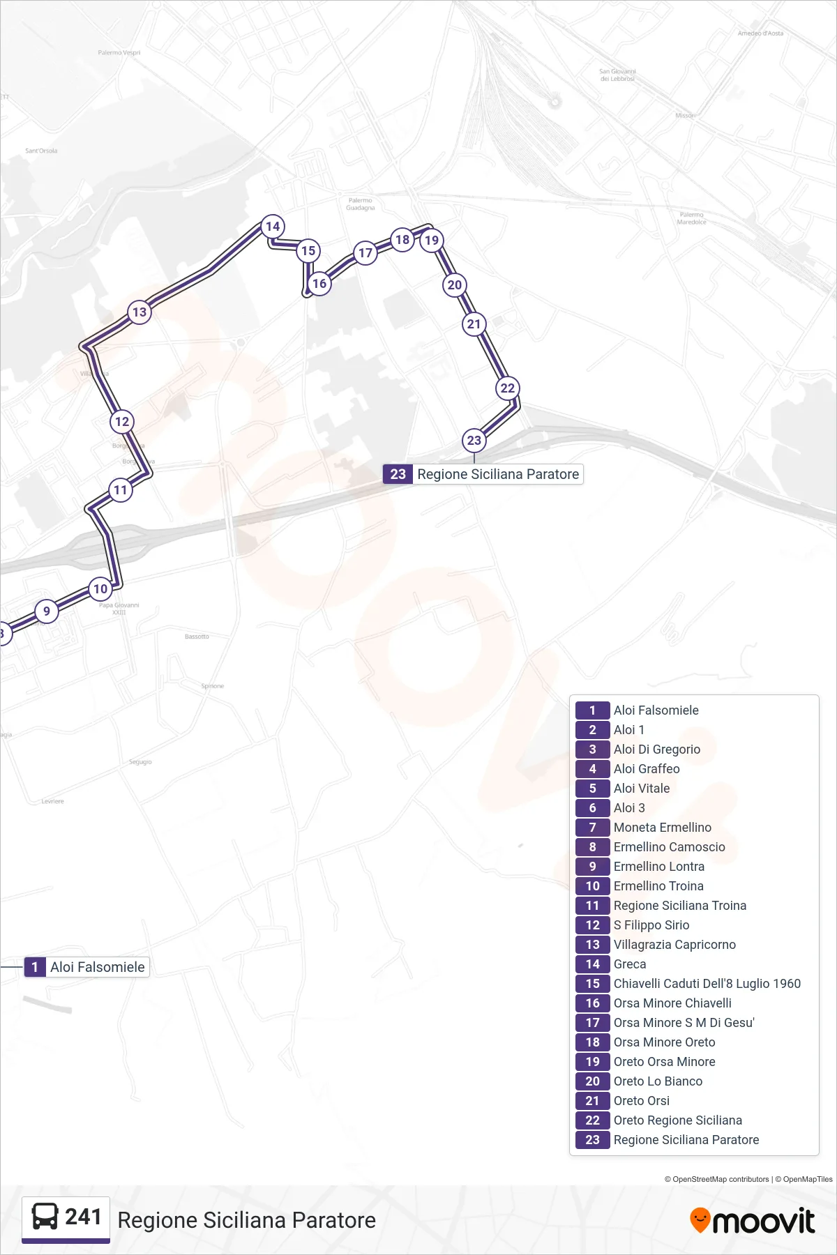 Linea 241 bus (Regione Siciliana Paratore) - Percorsi e fermate sulla mappa