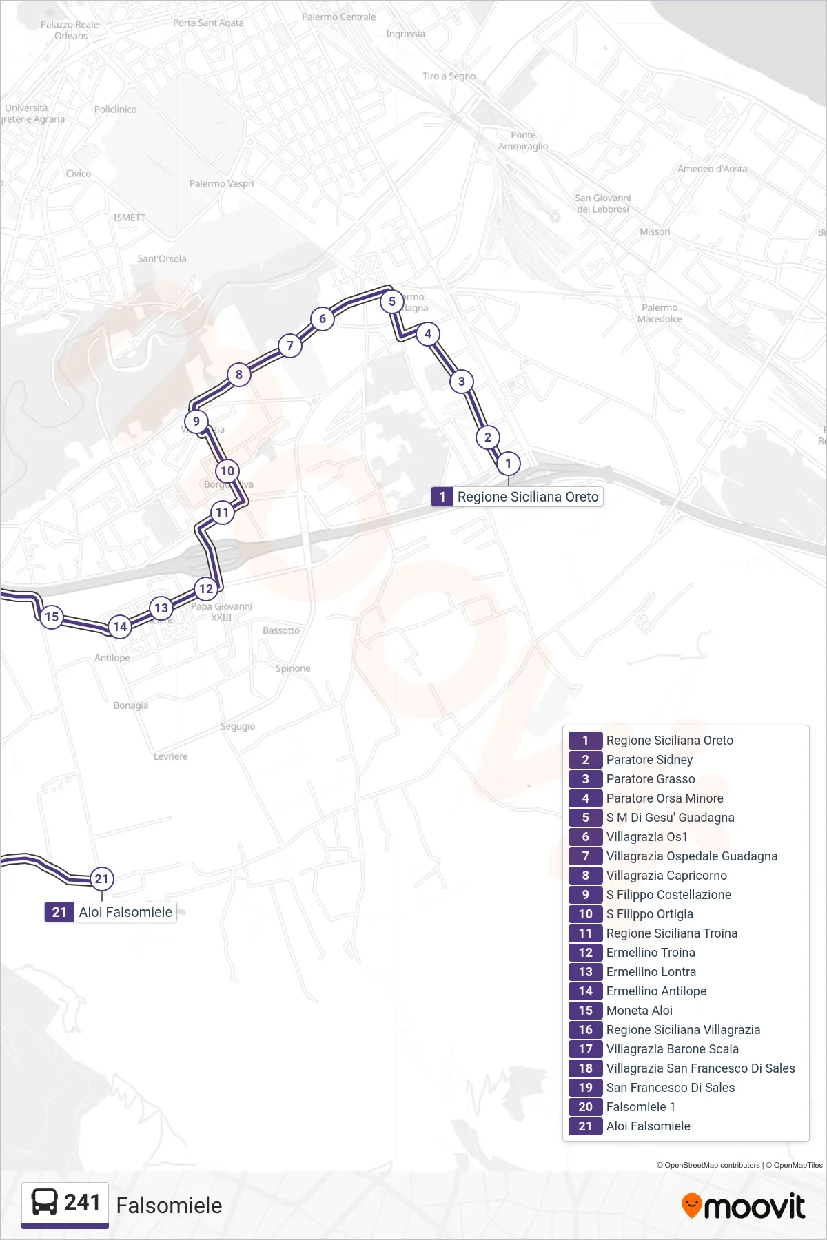 Linea 241 bus (Falsomiele) - Percorsi e fermate sulla mappa