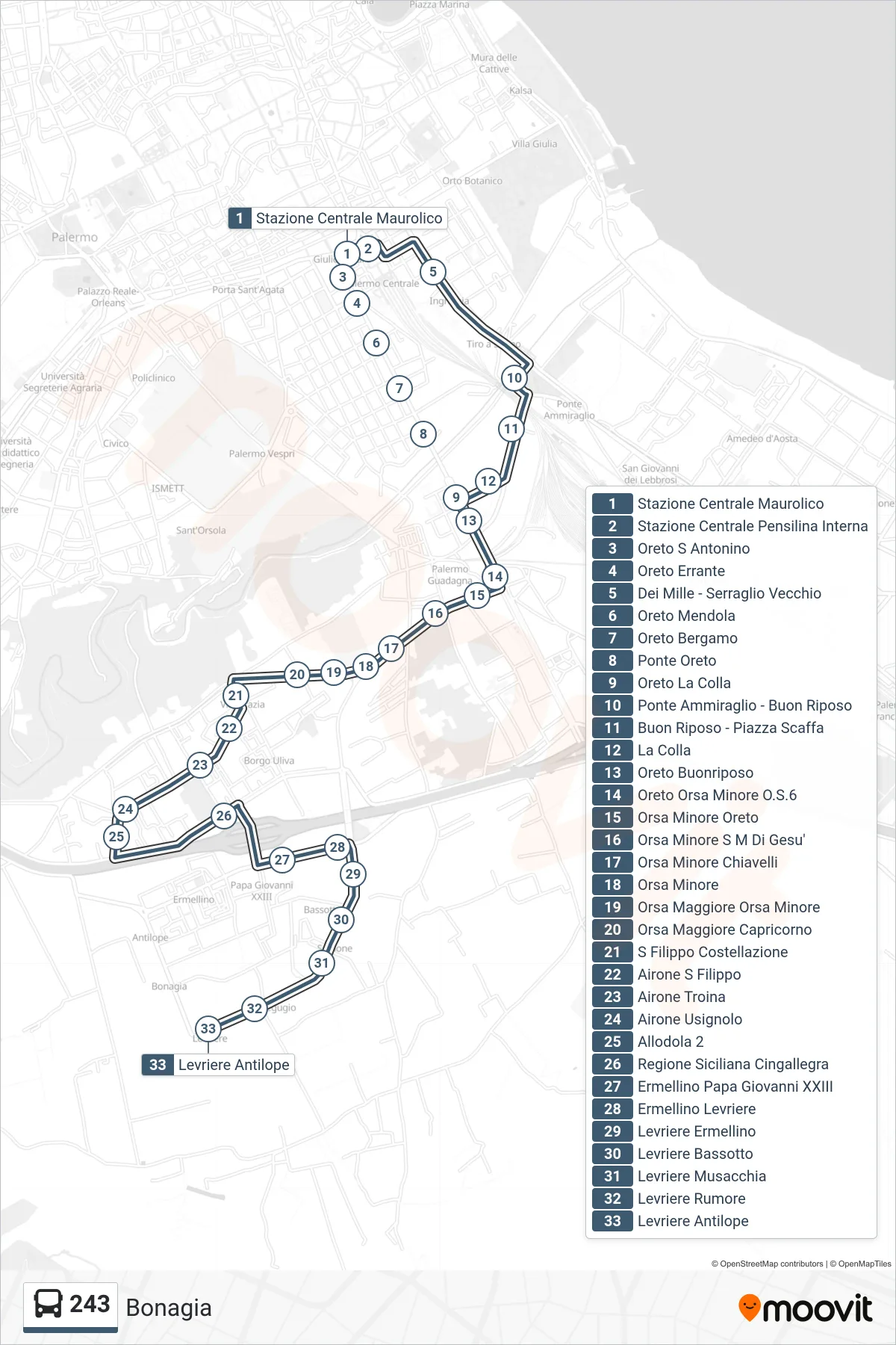 Linea 243 bus (Bonagia) - Percorsi e fermate sulla mappa