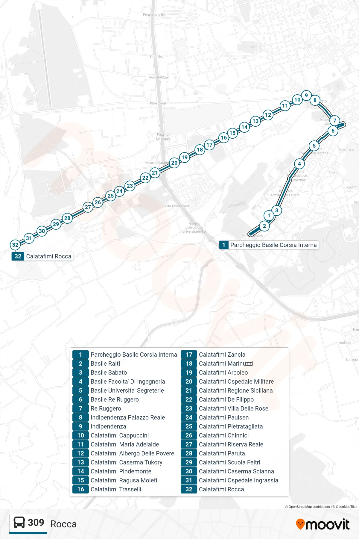 Linea 309  bus (Rocca) - Percorsi e fermate sulla mappa