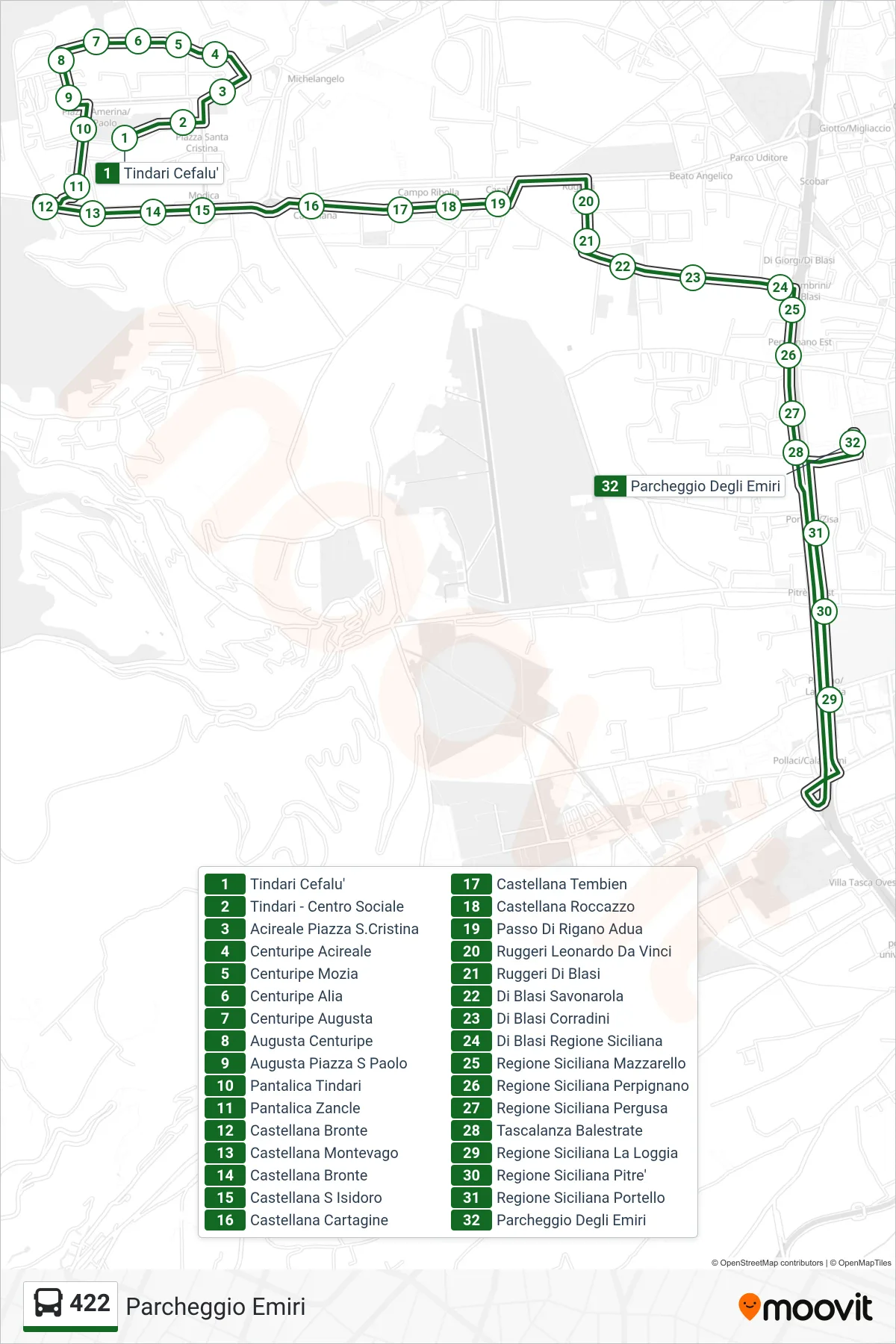 Linea 422 bus (Parcheggio Emiri) - Percorsi e fermate sulla mappa