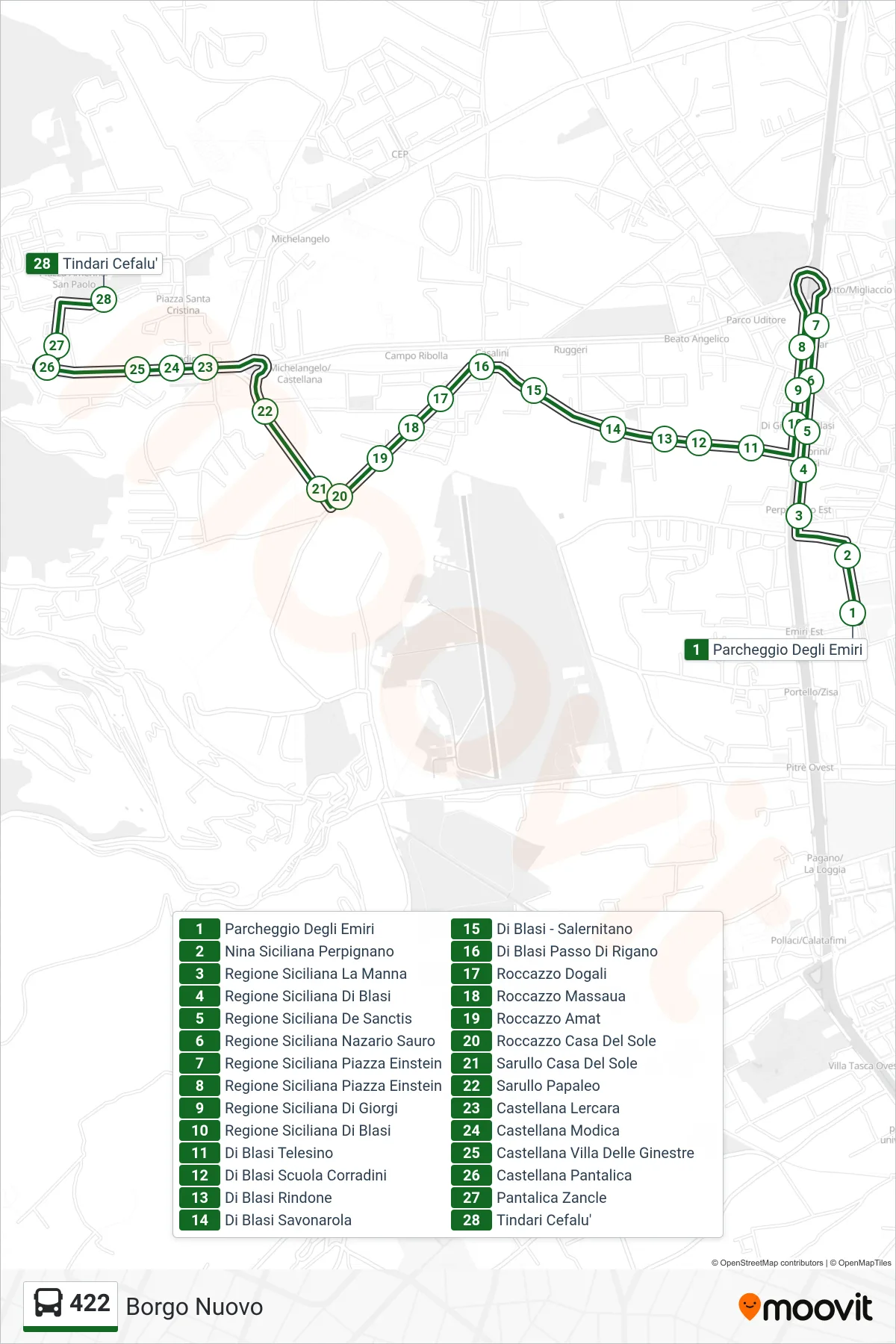 Linea 422 bus (Borgo Nuovo) - Percorsi e fermate sulla mappa