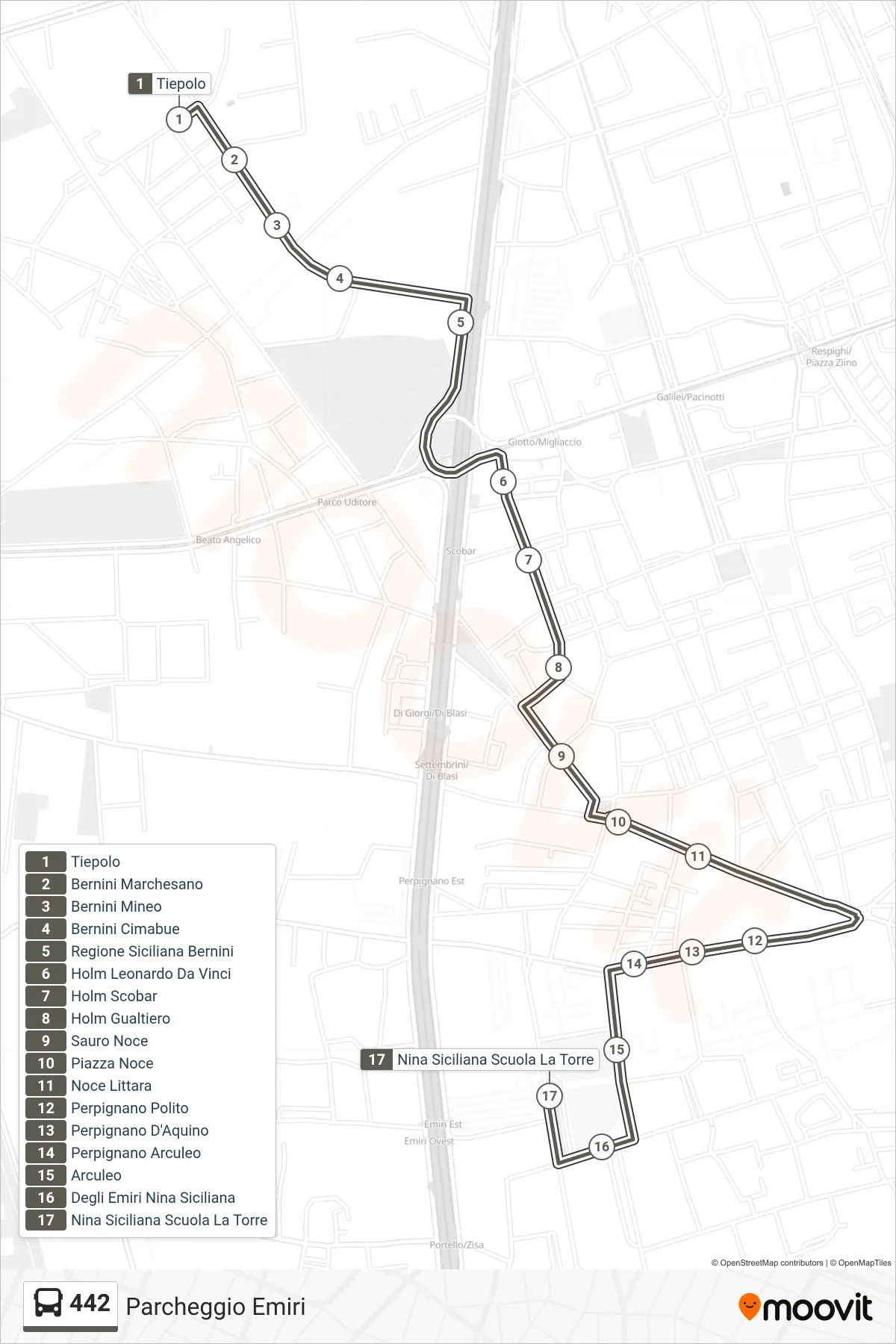 Linea 442  bus (Parcheggio Emiri) - Percorsi e fermate sulla mappa