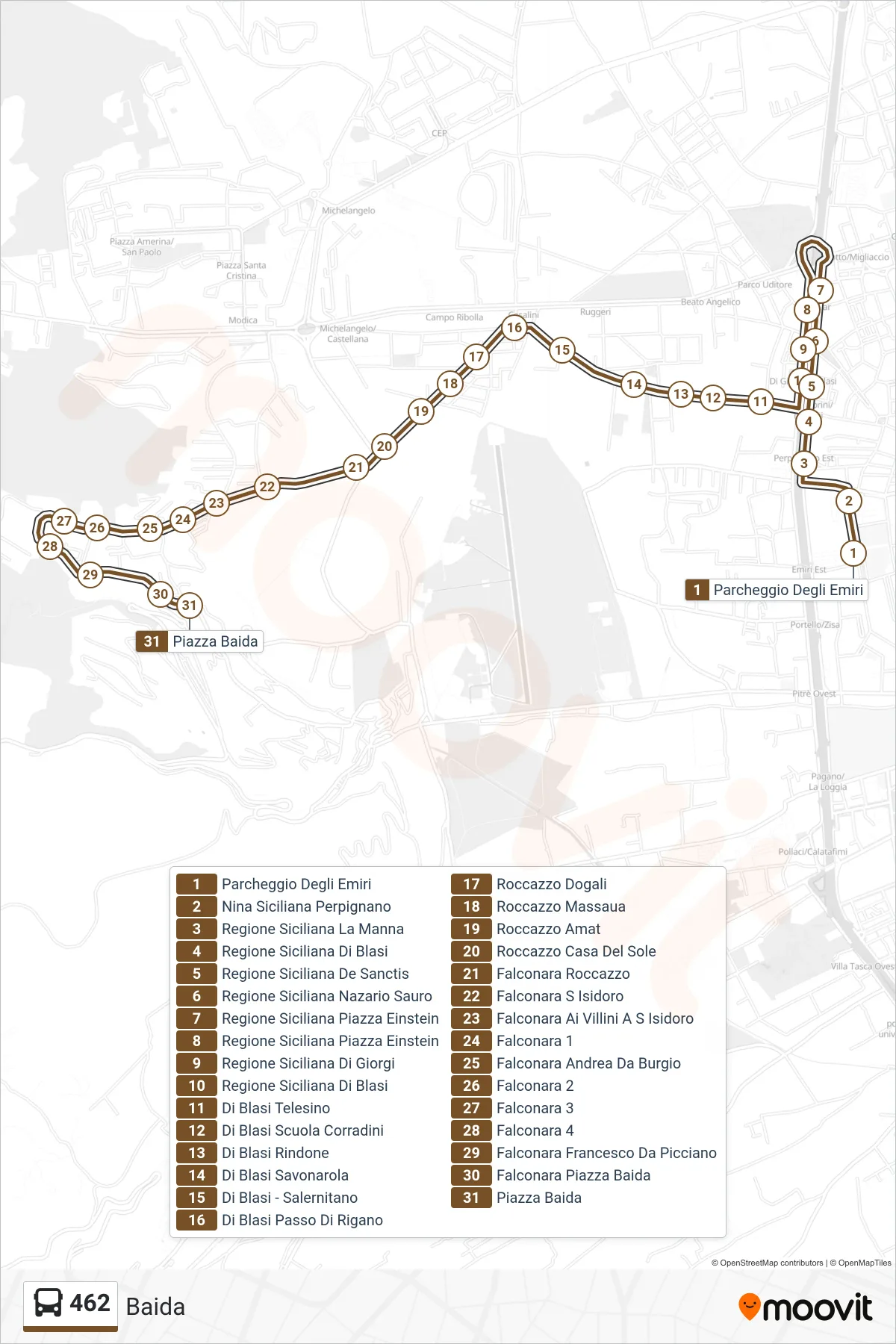Linea 462 bus (Baida) - Percorsi e fermate sulla mappa