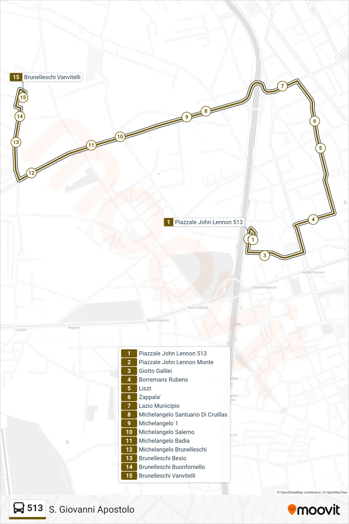 Linea 513 bus (S. Giovanni Apostolo) - Percorsi e fermate sulla mappa