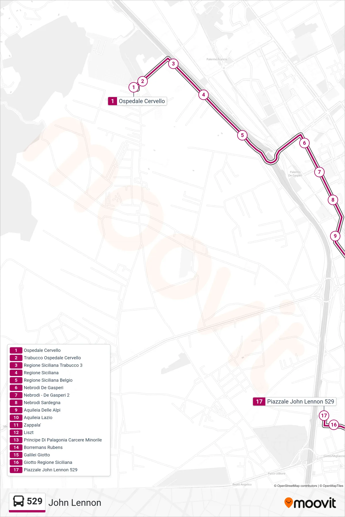 Linea 529 bus (John Lennon) - Percorsi e fermate sulla mappa